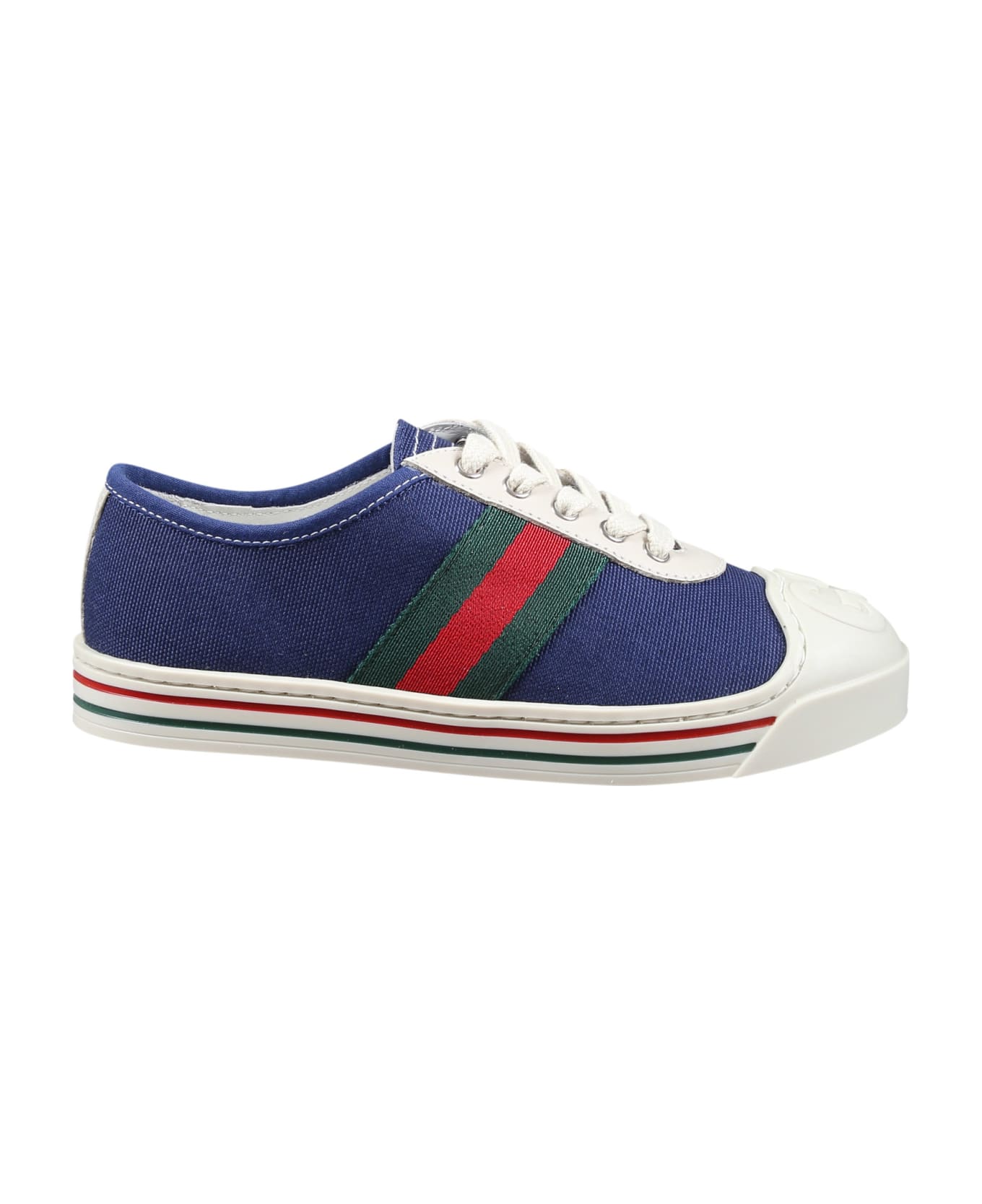 Gucci Blue Canvas Trainer For Kids With Green And Red Web - Blue