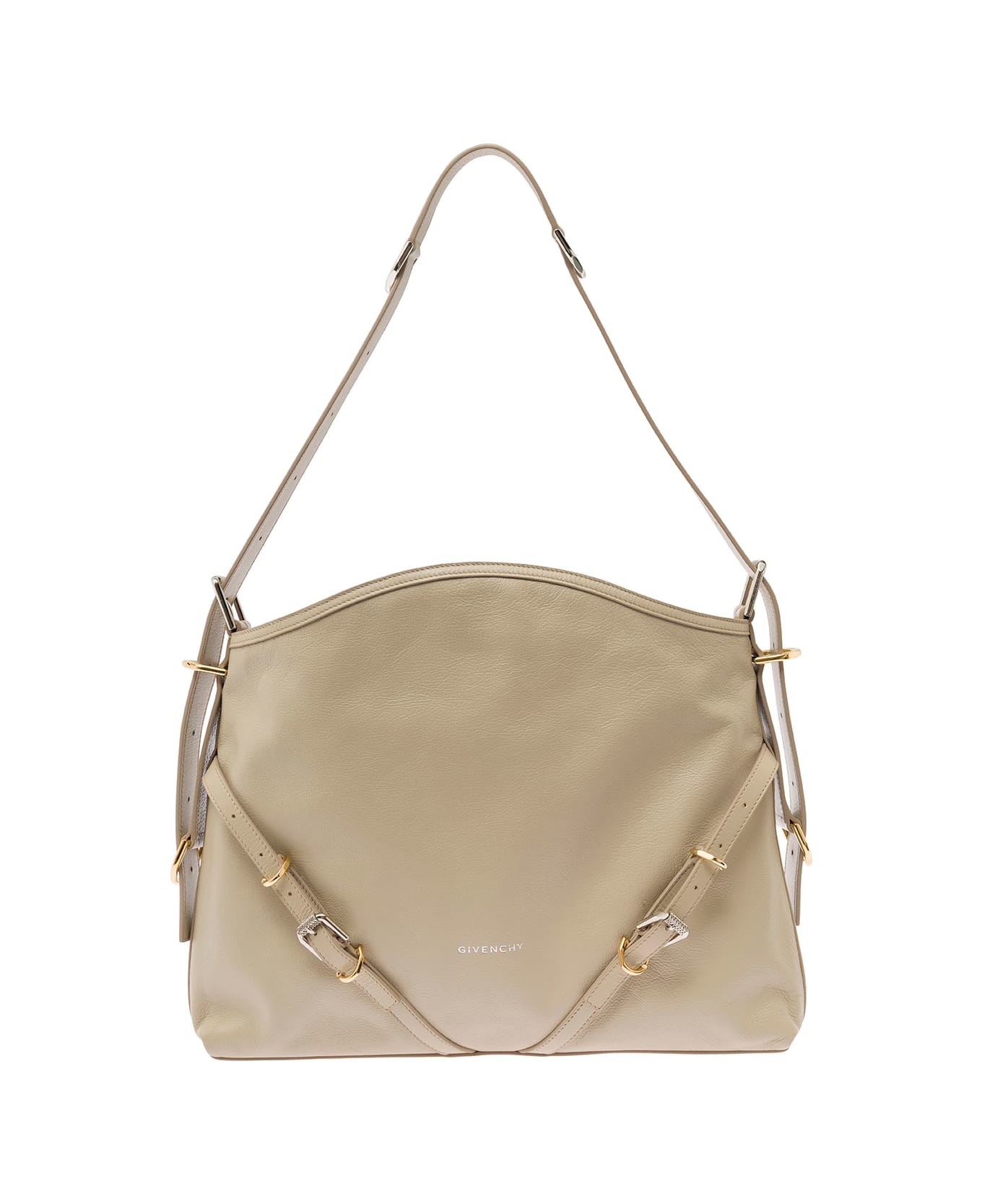 Givenchy 
voyou
 Beige Shoulder Bag With Embossed Logo In Smooth Leather Woman - Beige