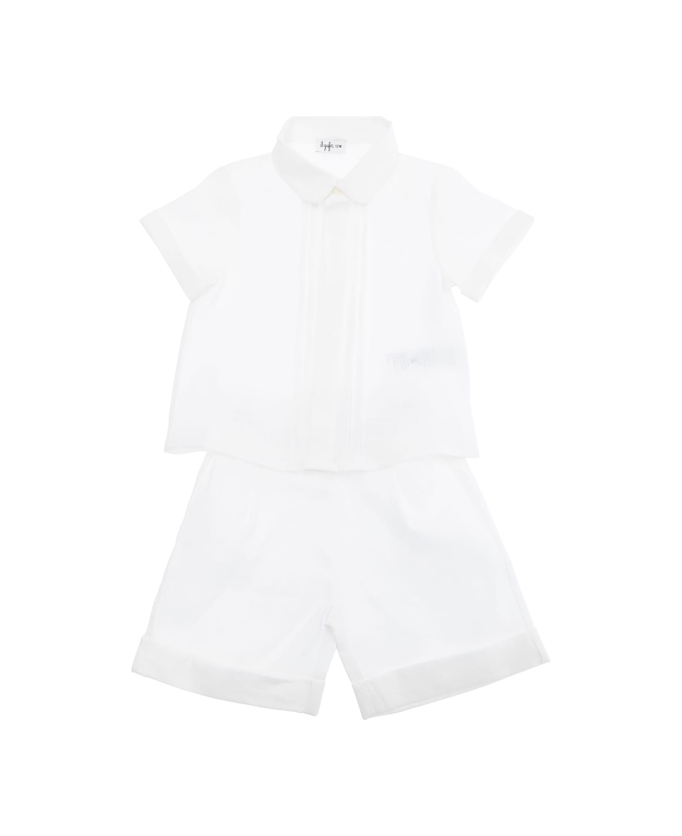 Il Gufo White Shirt And Shorts Set In Linen Baby - White