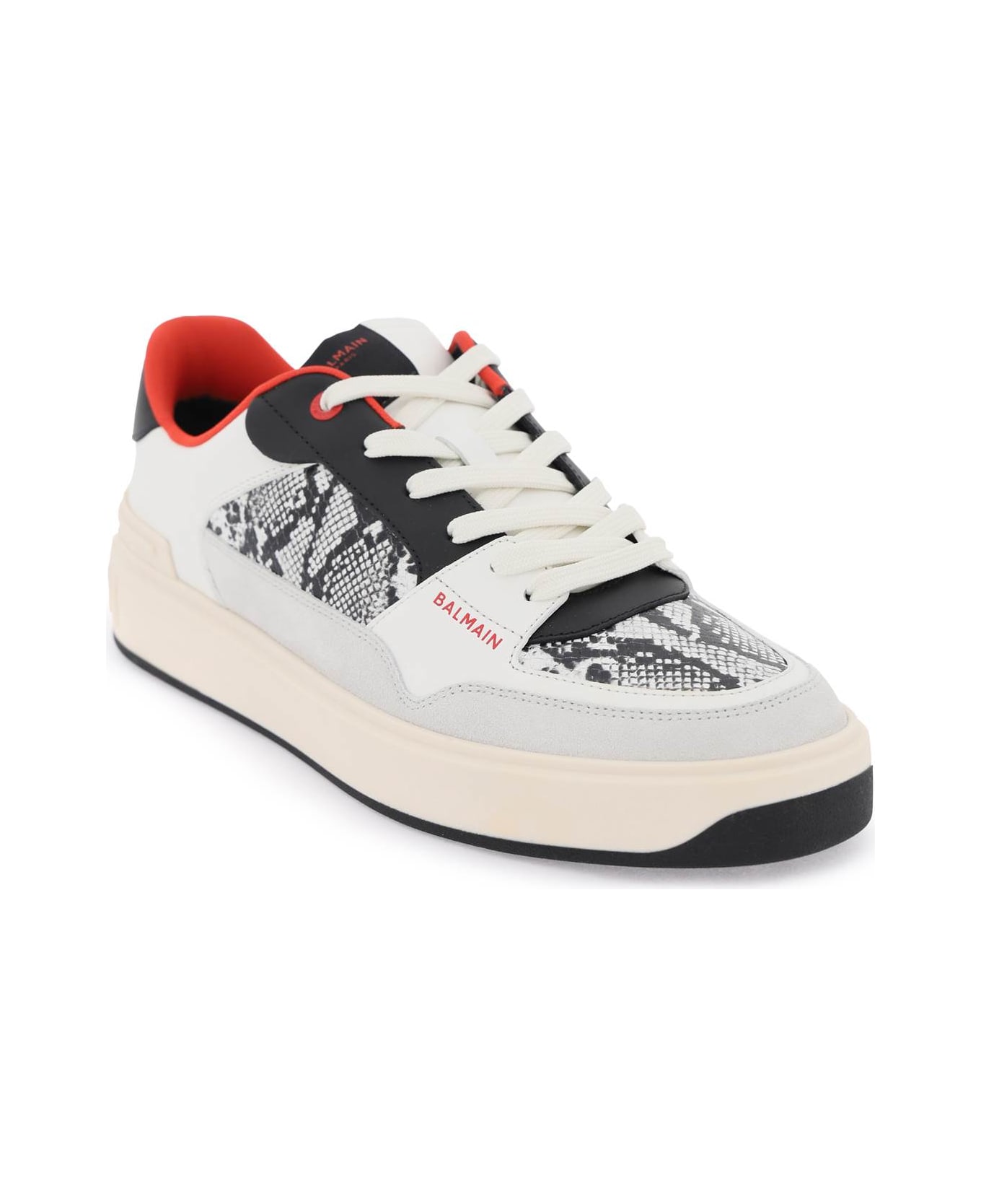 Balmain B-court Flip Sneakers In Python-effect Leather - GRIS ROUGE VIF (White)