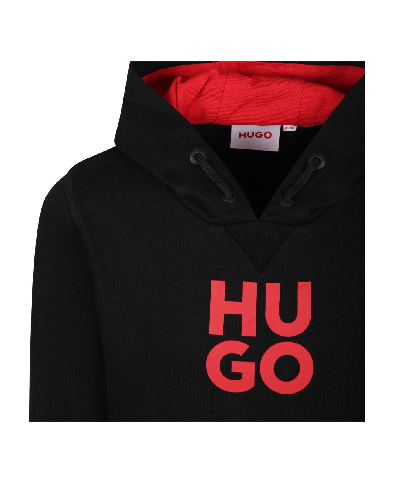 Hugo Boss Black Sweatshirt For Boy With Hood And Logo - Black ニットウェア＆スウェットシャツ