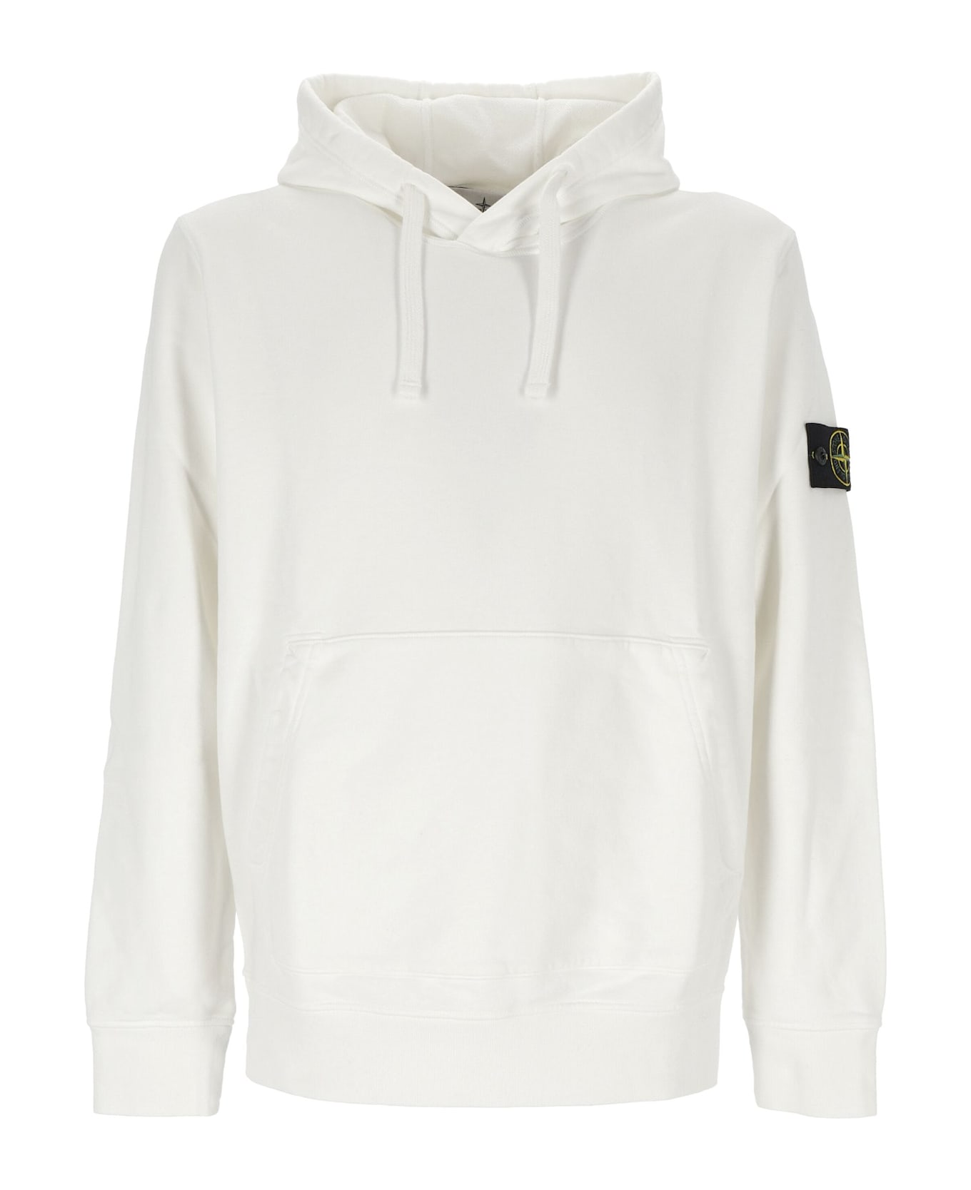 Stone Island Logo Patch Drawstring Hoodie - Bianco