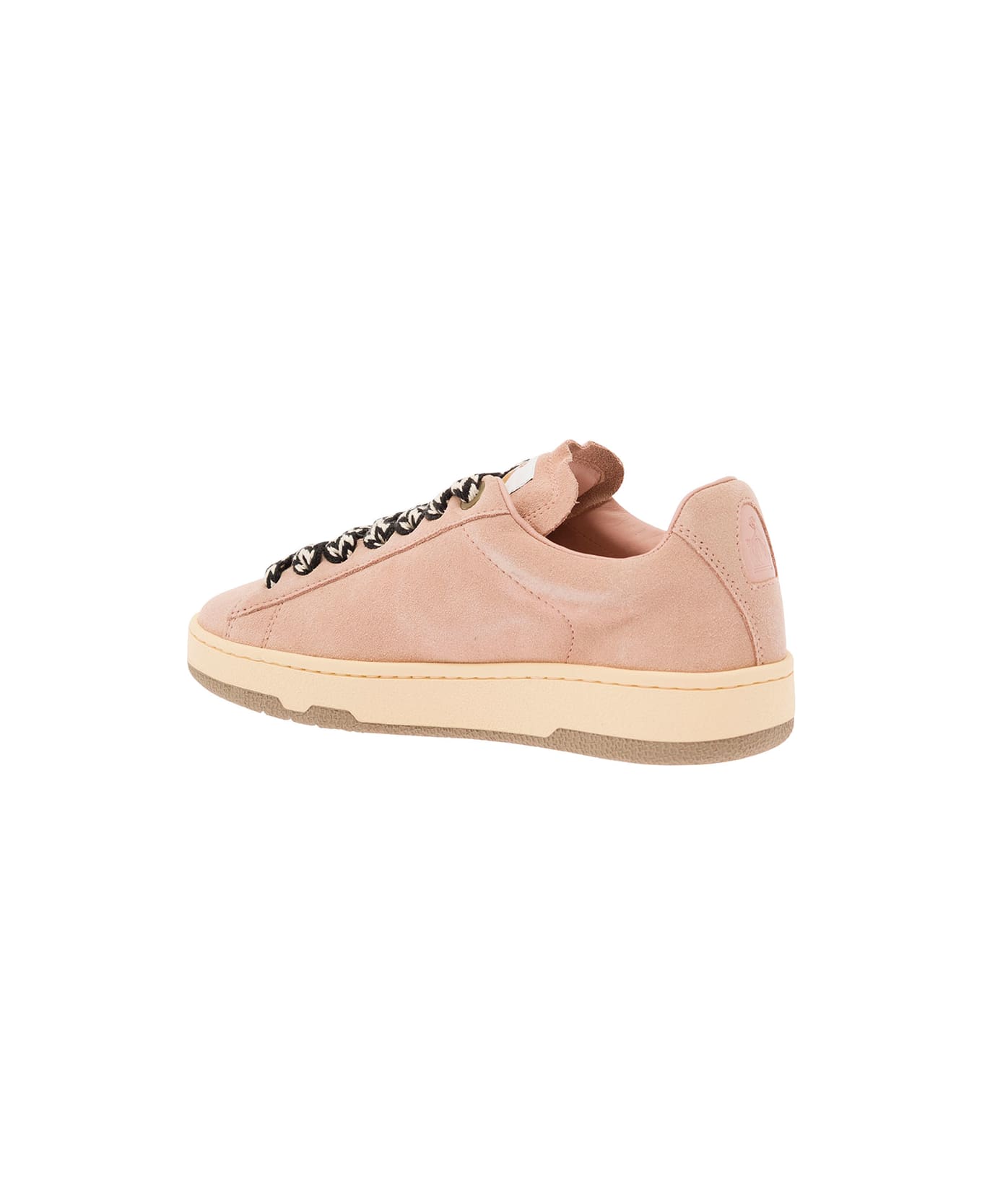 Lanvin 'lite Curb' Pink Low Top Sneakers With Oversized Multicolor Laces In Suede Woman - Pink