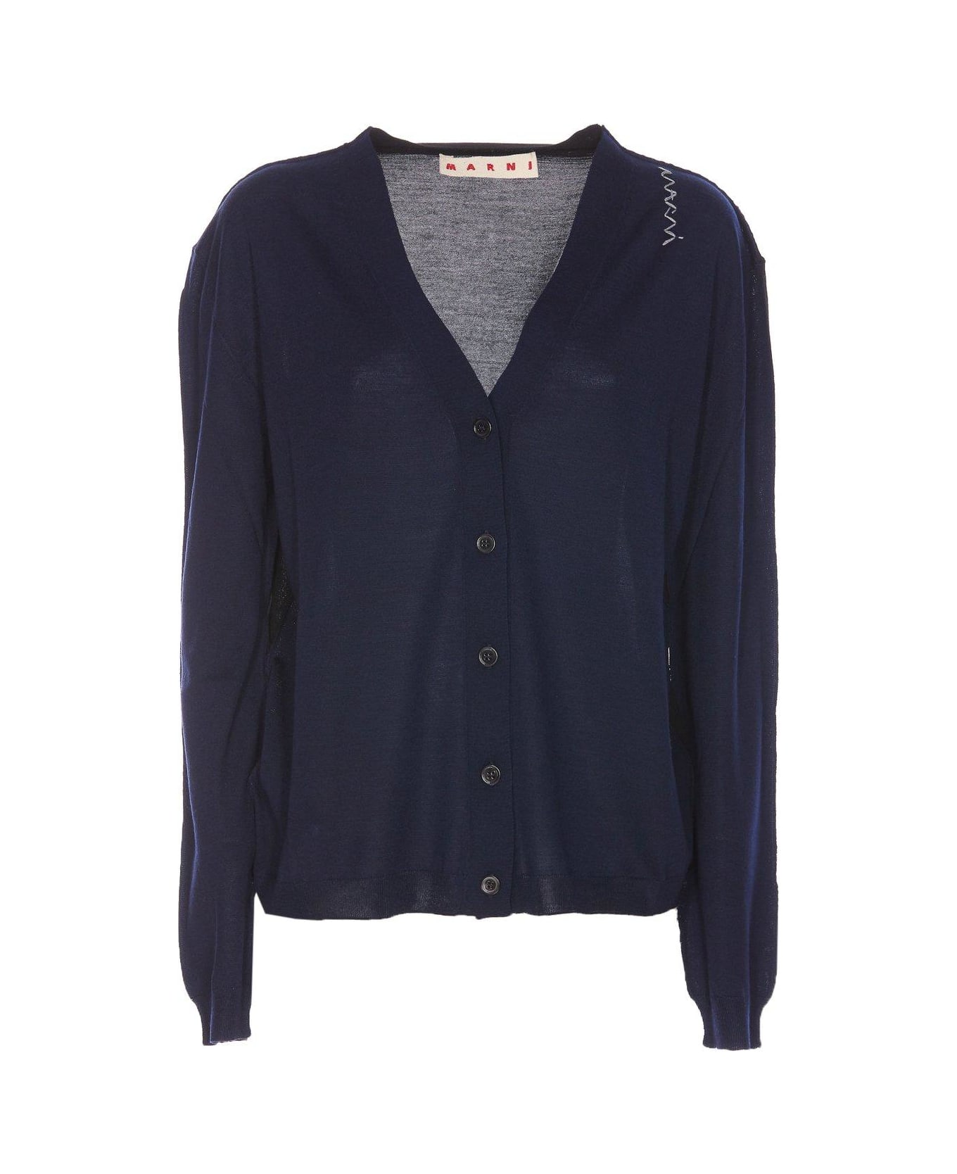 Marni Logo Embroidered Knit Cardigan - Blue