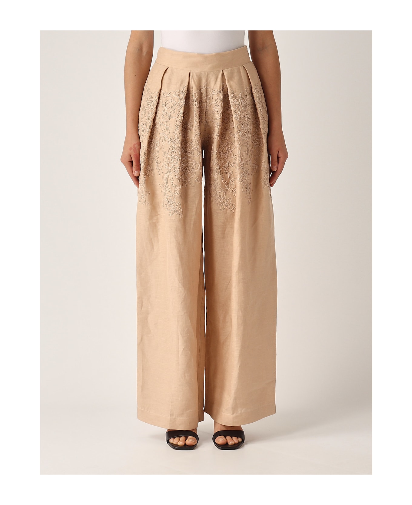 Ermanno Scervino Pantalone Lino Ricamo Trousers - ORO ROSA