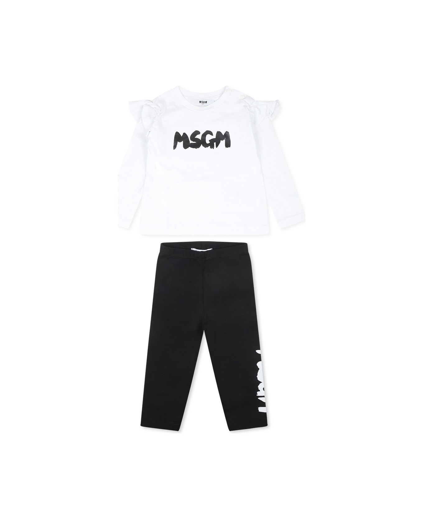 MSGM White Suit For Baby Girl With Logo - Multicolor