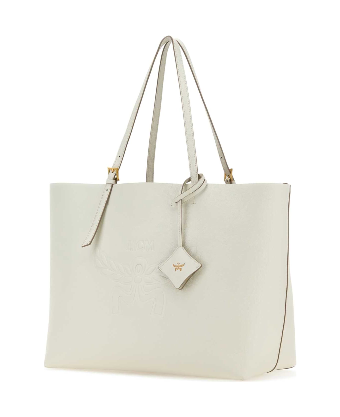 MCM White Leather Large Himmel Shopping Bag - EGRET トートバッグ