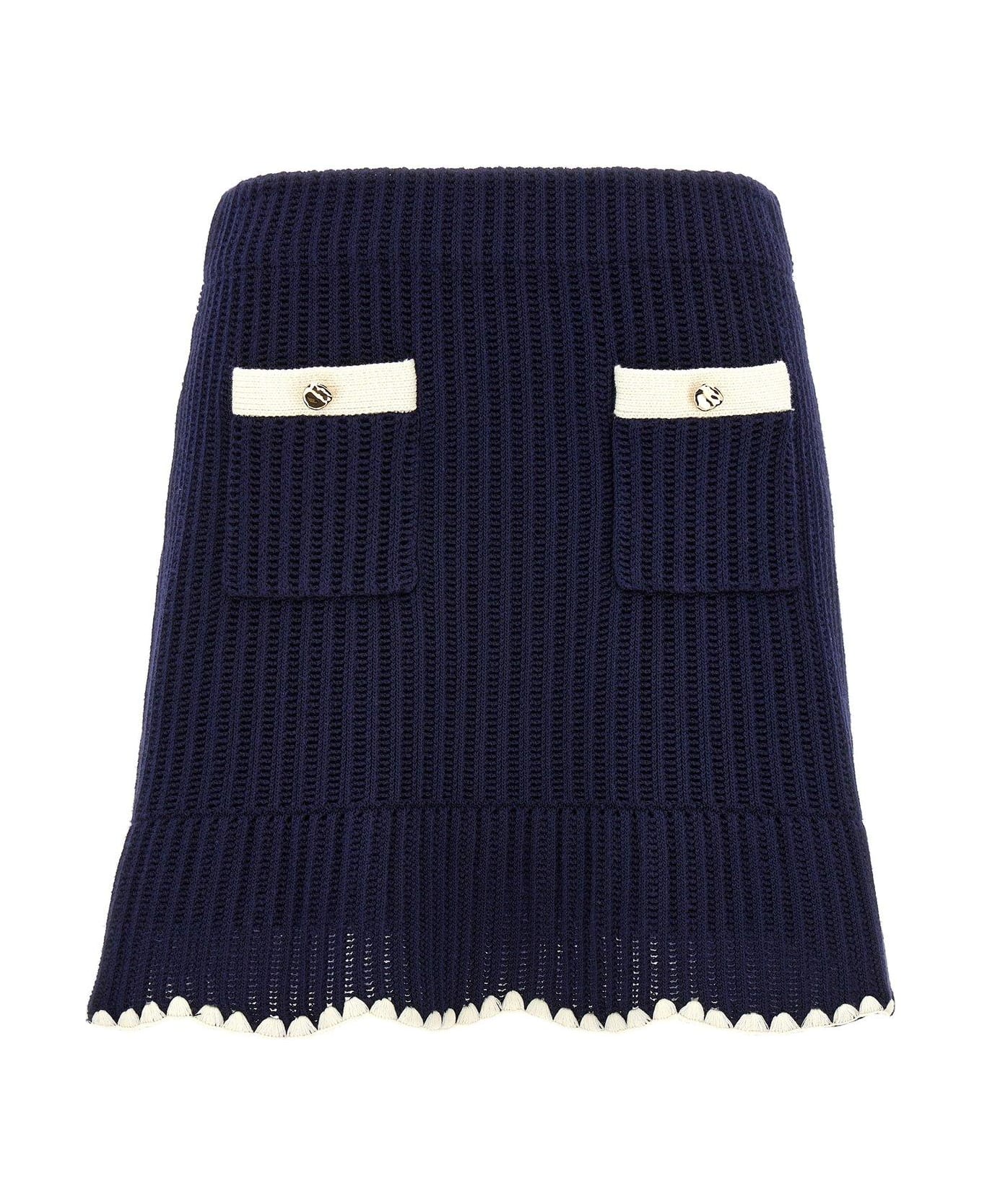 self-portrait Crochet Knit Mini Skirt - Blue