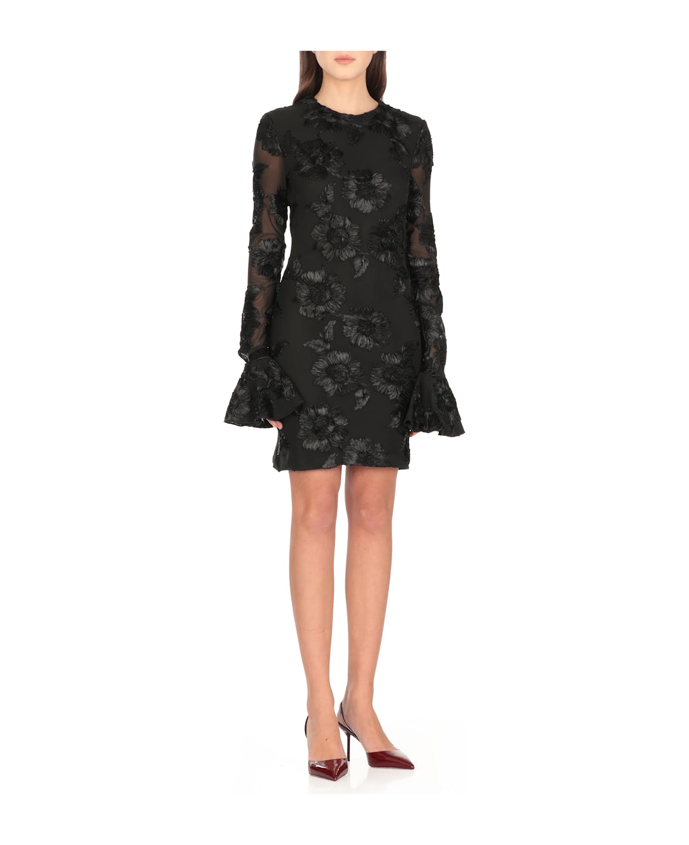 Rotate by Birger Christensen Flower Mesh Mini Dress - Black