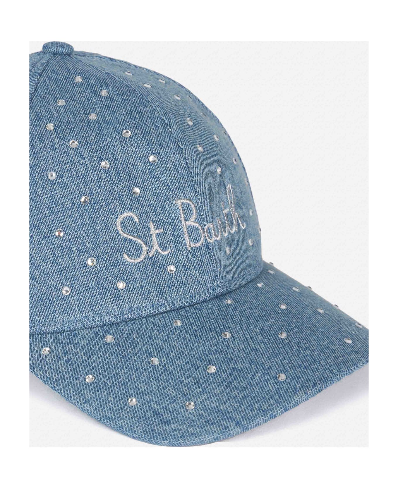 MC2 Saint Barth Denim Rhinestones Embellished Ball Cap Davis - BLUE