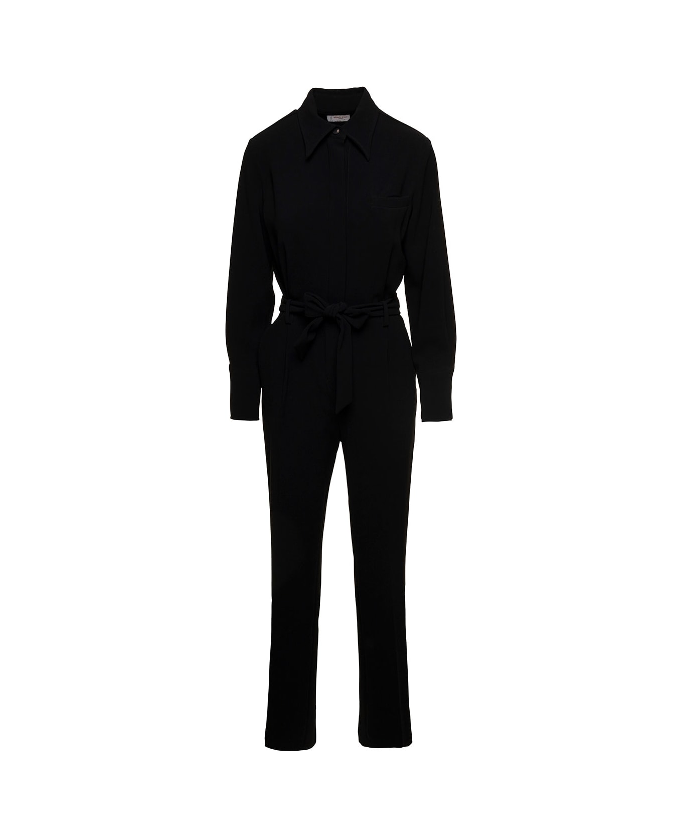 Alberto Biani Black Jumpsuit With Classic Collar And Belt In Triacetate Blend Woman - Black