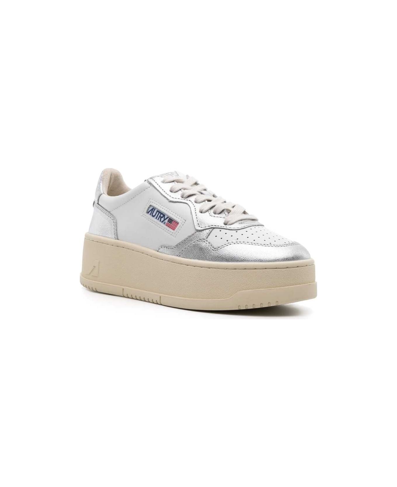 Autry White And Silver Medalist Platform Low Sneakers - Silver