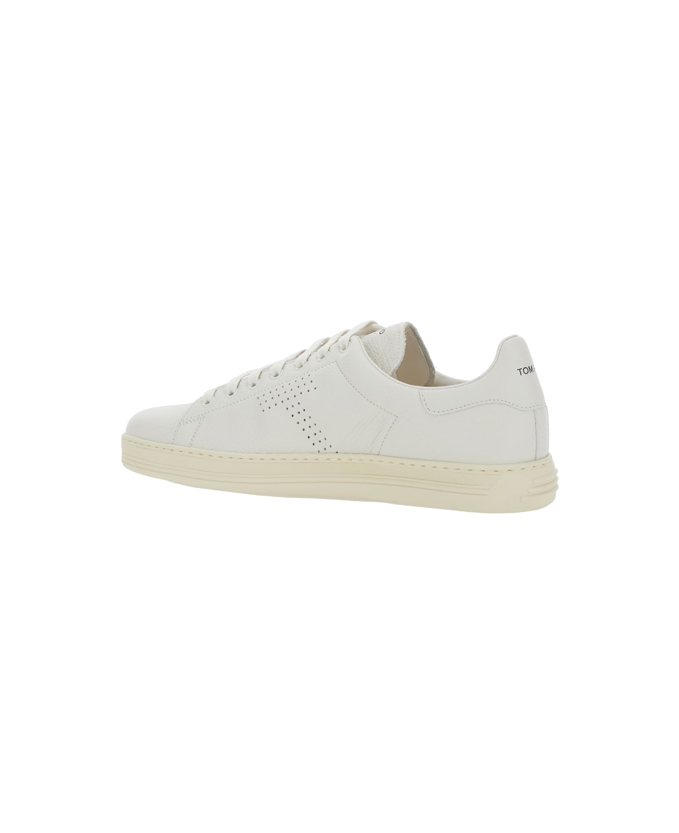 Tom Ford 'waiwick' White Low Top Sneakers With Perforated Logo On The Side And Logo Patch On The Tongue In Grained Leather Man - White
