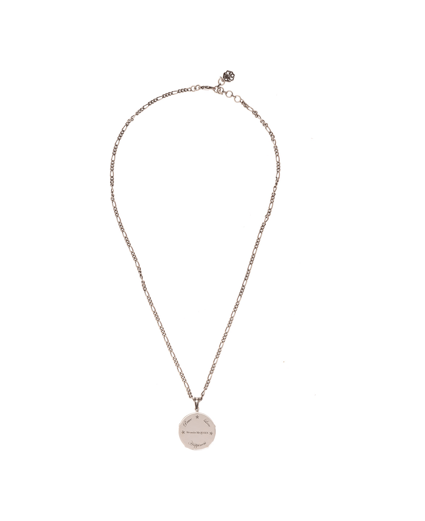 Alexander McQueen Man's Silver Metal Necklace With Logo Pendant - Metallic