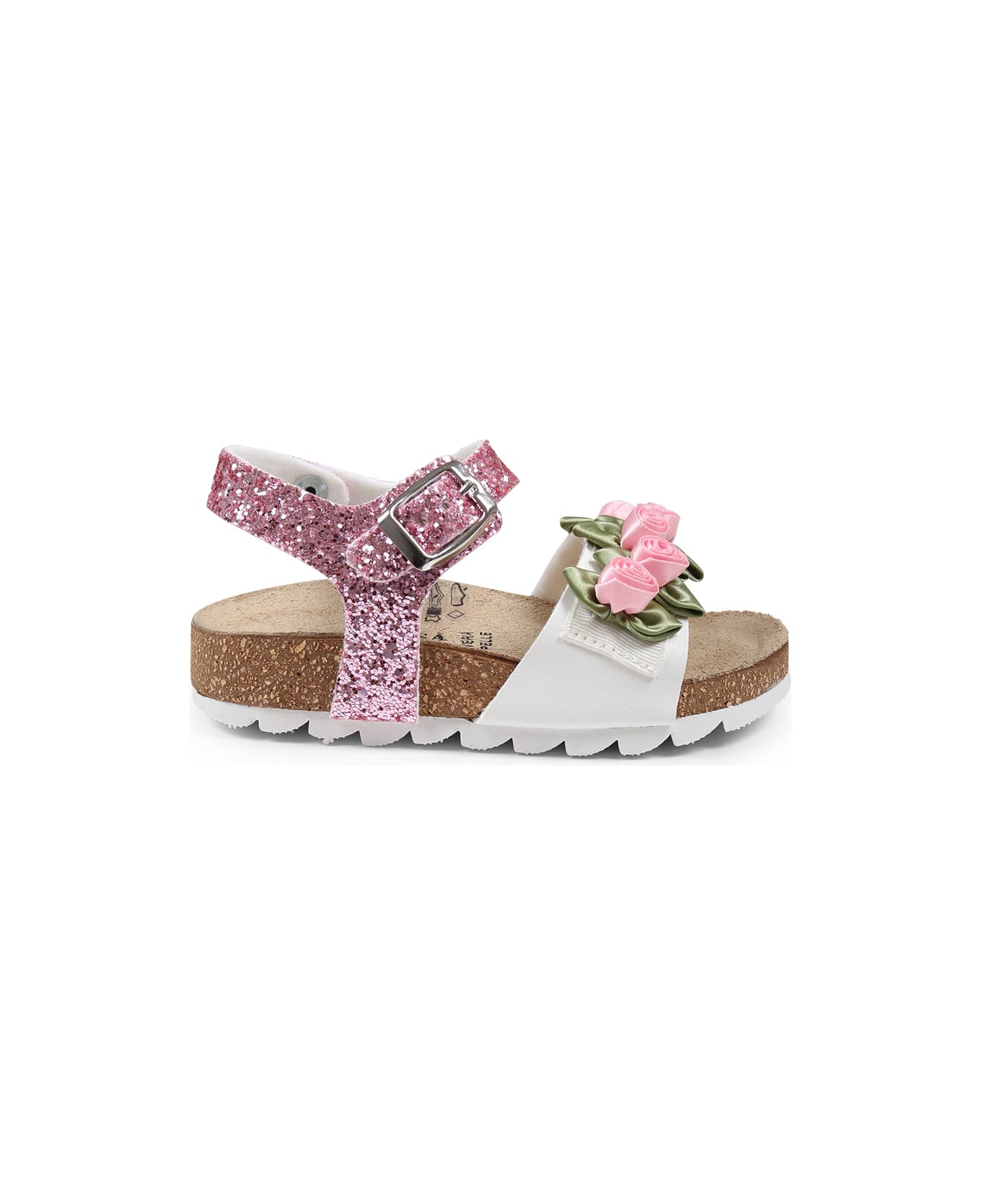 Monnalisa Pink Sandals For Girl With Roses - Pink