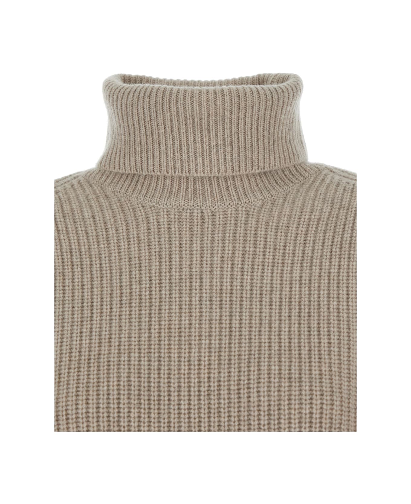 Parosh Beige Turtleneck Sweater With Dropped Shoulders In Wool And Cashmere Blend Woman - Beige