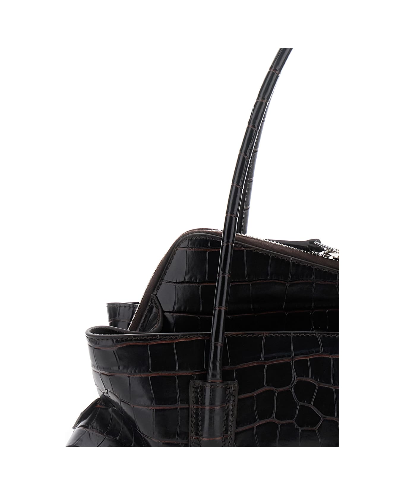 The Attico 'passeggiata' Brown Small Shoulder Bag With Asymmetrical Design And Two Top Handles In Leather Woman - Brown