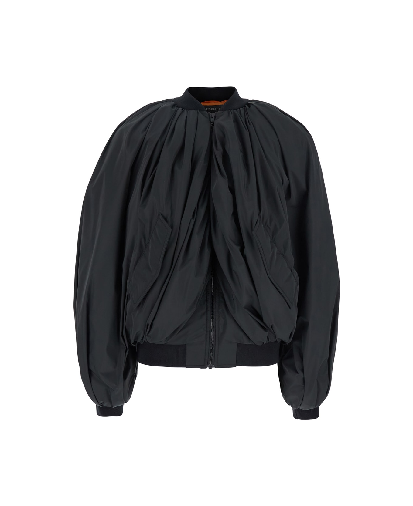 Balenciaga Black Bomber Draped Jacket With Elastic Rear Hem In Tech Fabric Woman - Black