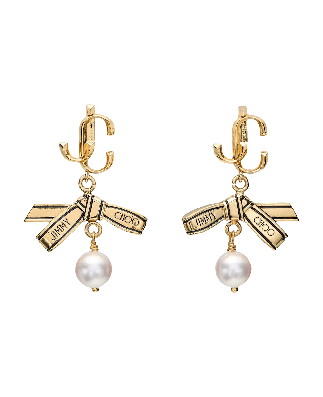 ★JIMMY CHOO★Ribbon Pearl Earrings★Gold l Ribbon Pearl Earring |Gold Metal Ribbon Pearl Earring