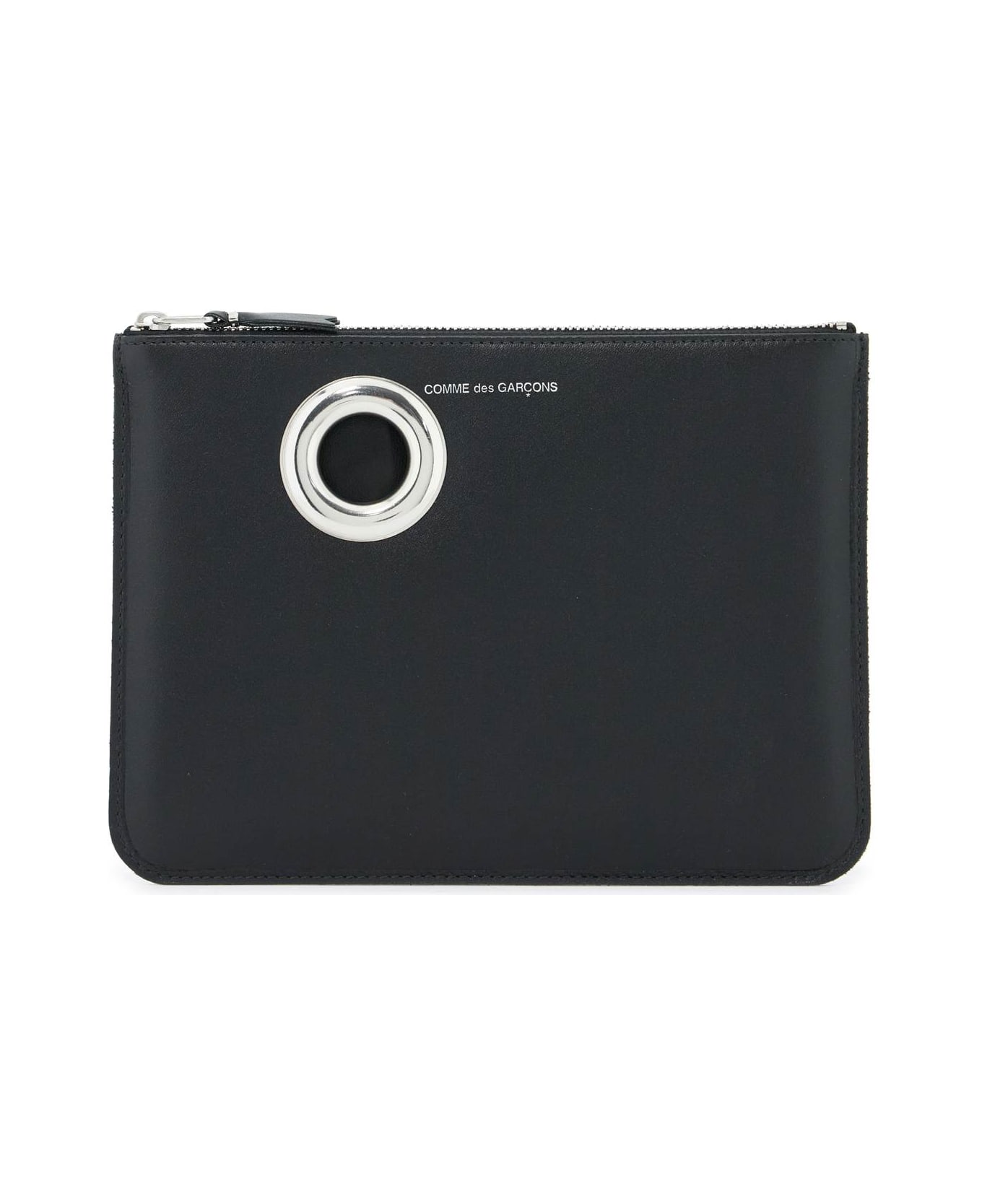Comme des Garçons Wallet Leather Pouch With Large Eyelet Detail - BLACK (Black)