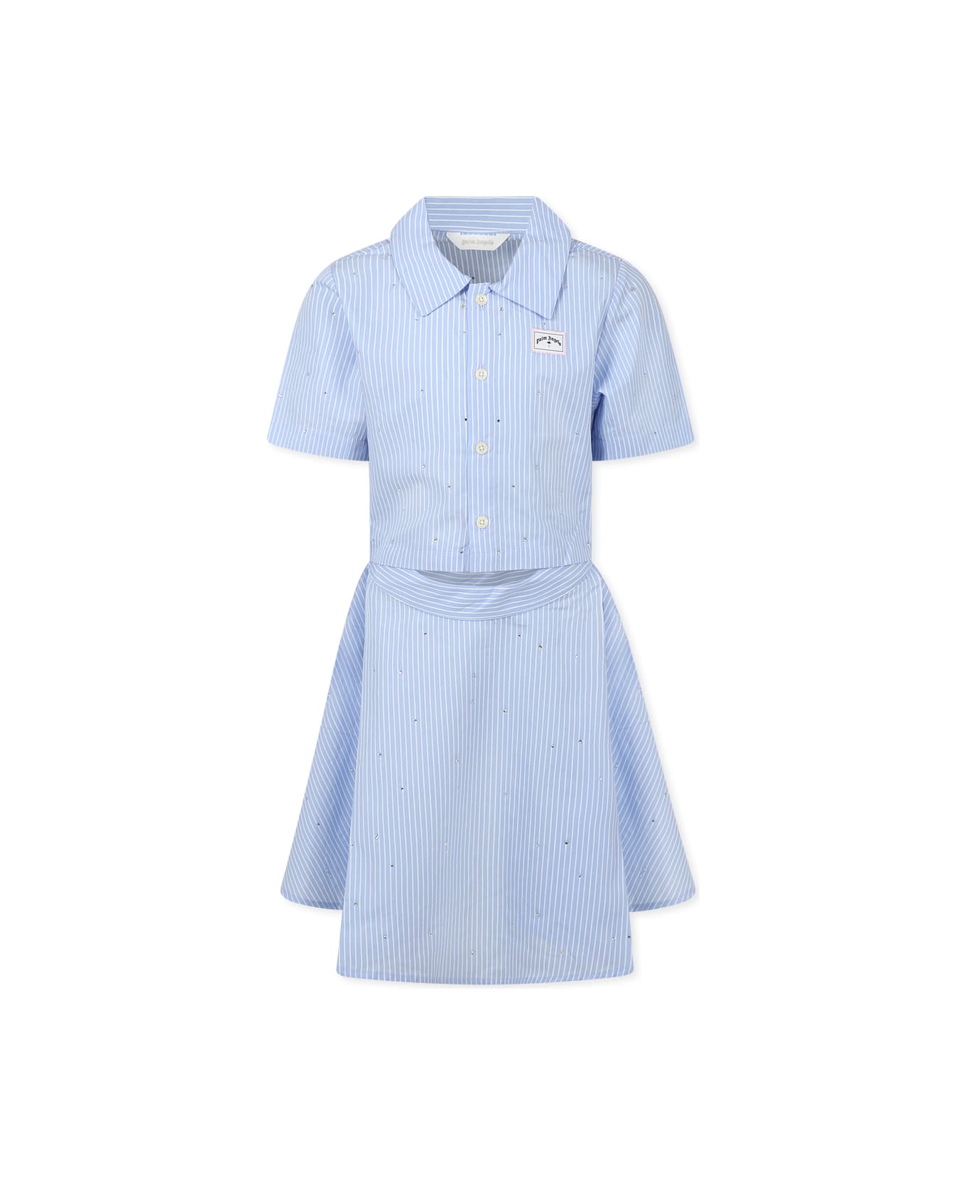 Palm Angels Light Blue Dress For Girl With Logo - Light Blue