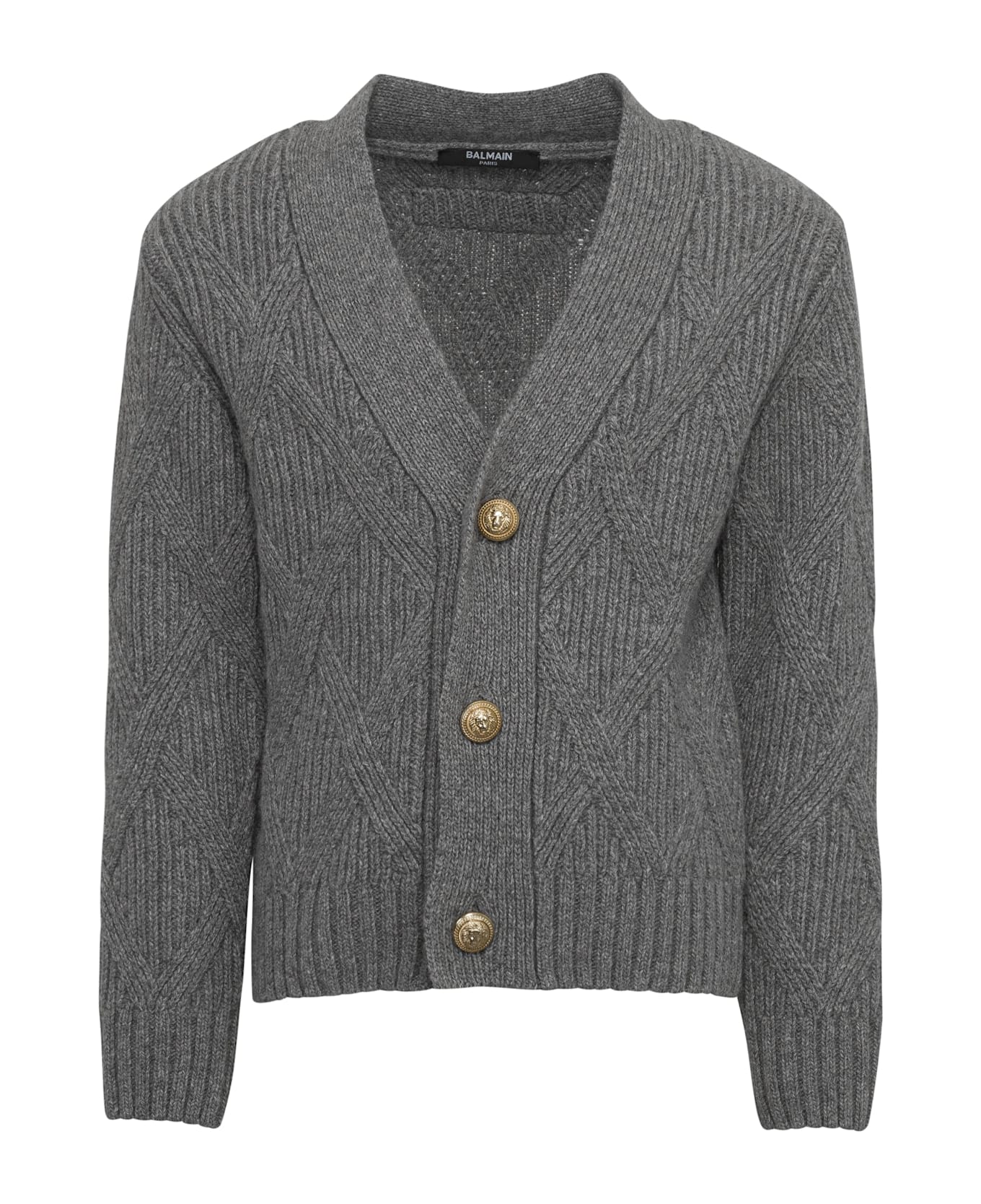 Balmain Cardigan Con Applicazione - Gray