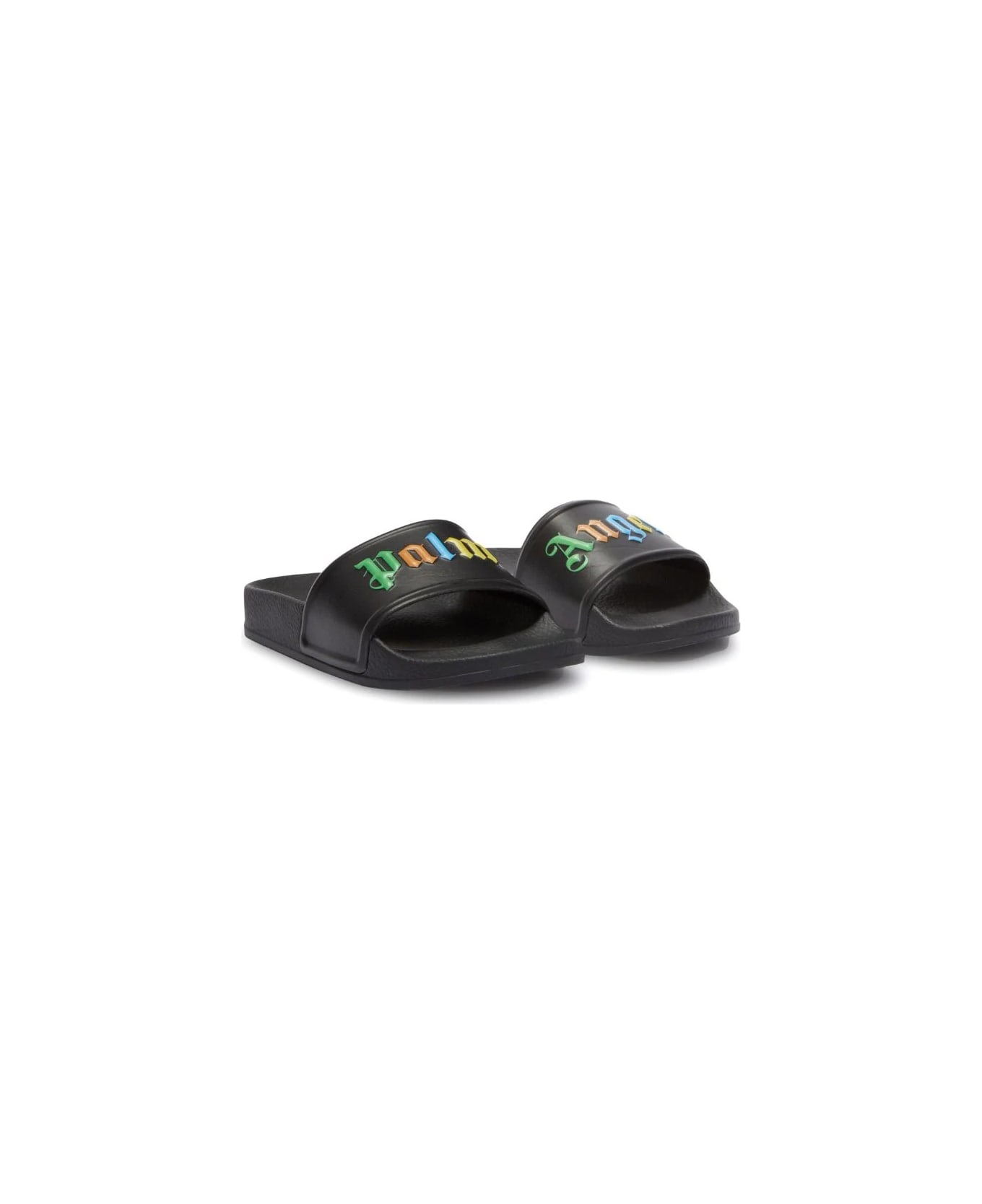 Palm Angels Black Slippers With Multicoloured Logo - Black シューズ