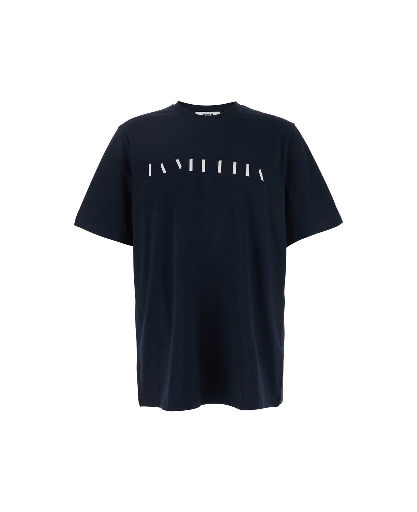 MSGM Blue Crewneck T-shirt With Print On The Front In Cotton Man - Blu