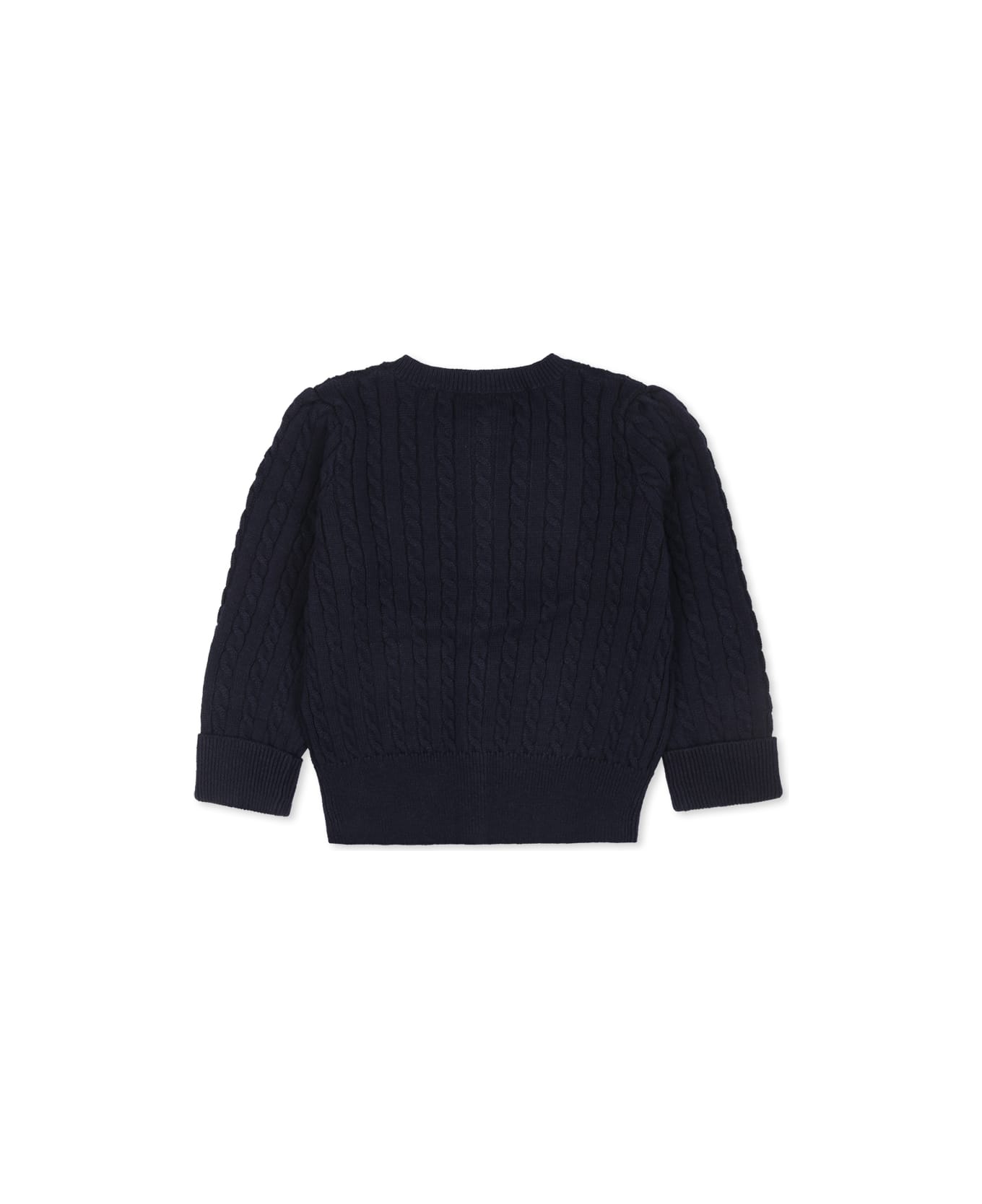 Ralph Lauren Blue Cardigan For Baby Girl With Logo - Blue