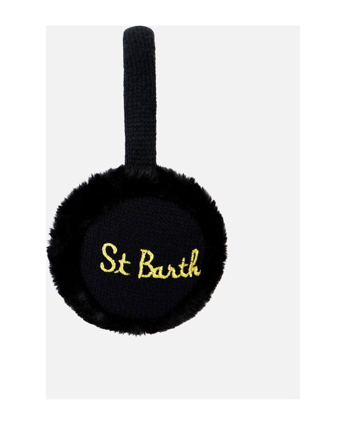 MC2 Saint Barth Woman Black Tricot Earmuffs With Furry Details - BLACK