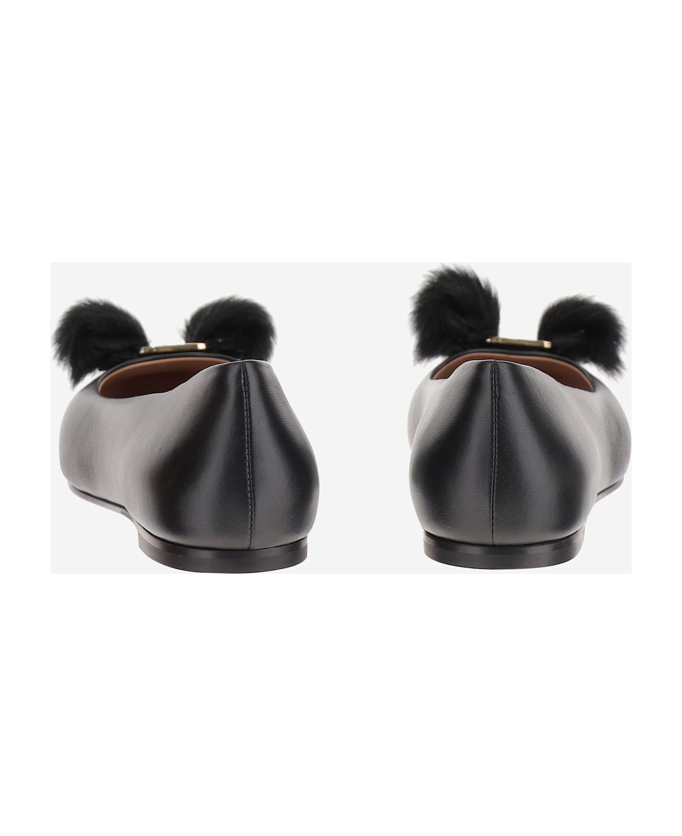 Ferragamo Leather Bow Ballet Flats - Black