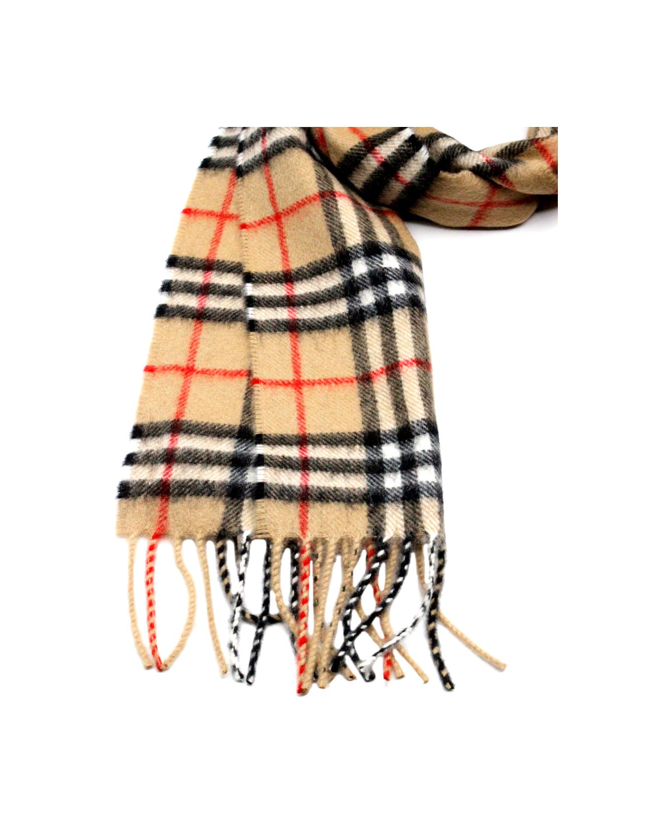 Burberry Scarf In Pure And Soft Cashmere With Check Pattern And Fringes At The Hem Measuring 130 X 20 - Check Beige アクセサリー＆ギフト