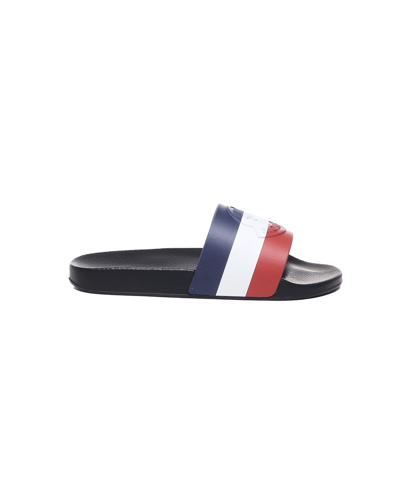 Moncler Basile Slide With Iconic Tricolor Band - Nero
