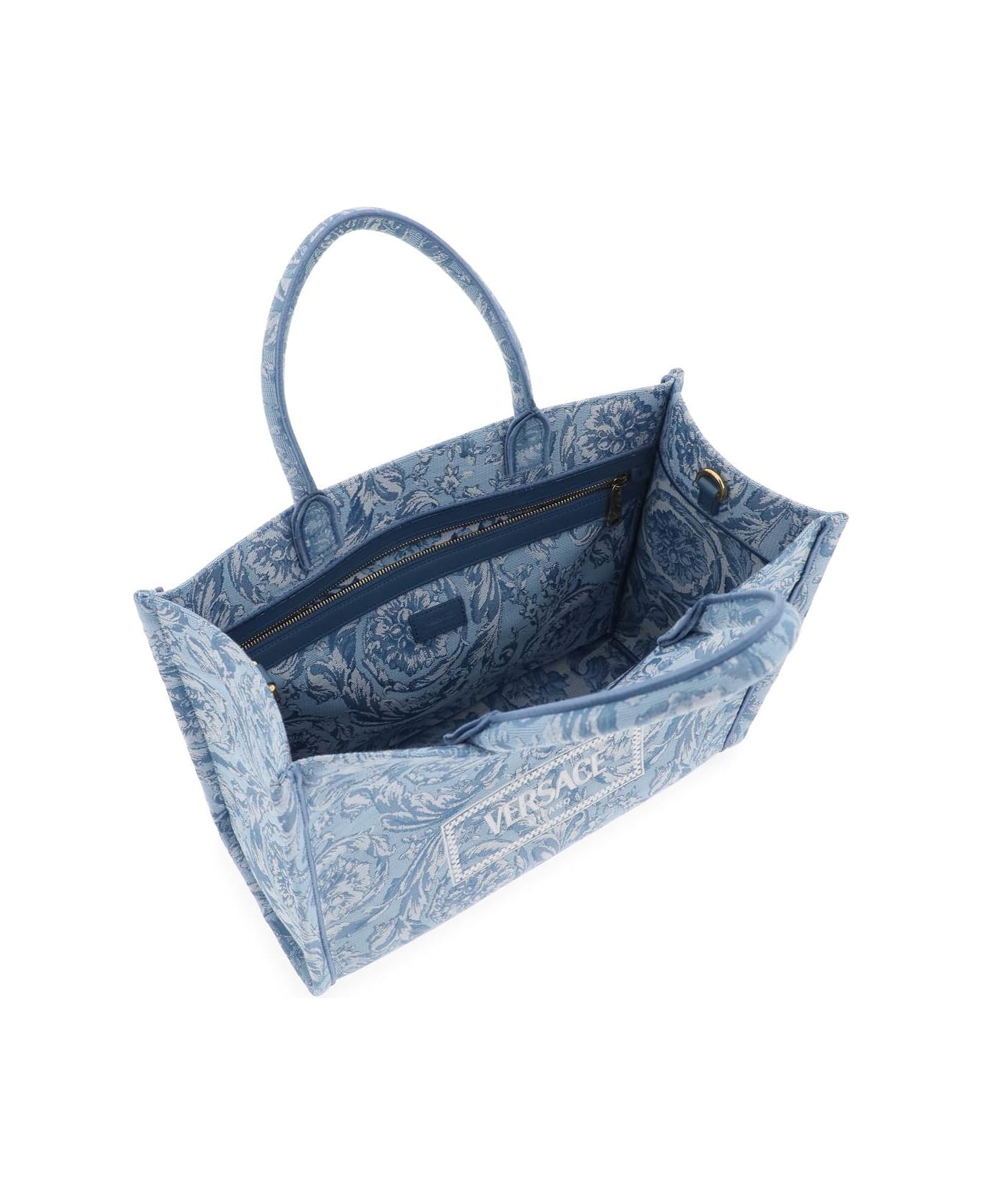 Versace Athena Logo Embroidered Tote Bag - BABY BLUE GENTIAN BLUE VE (Light blue) トートバッグ