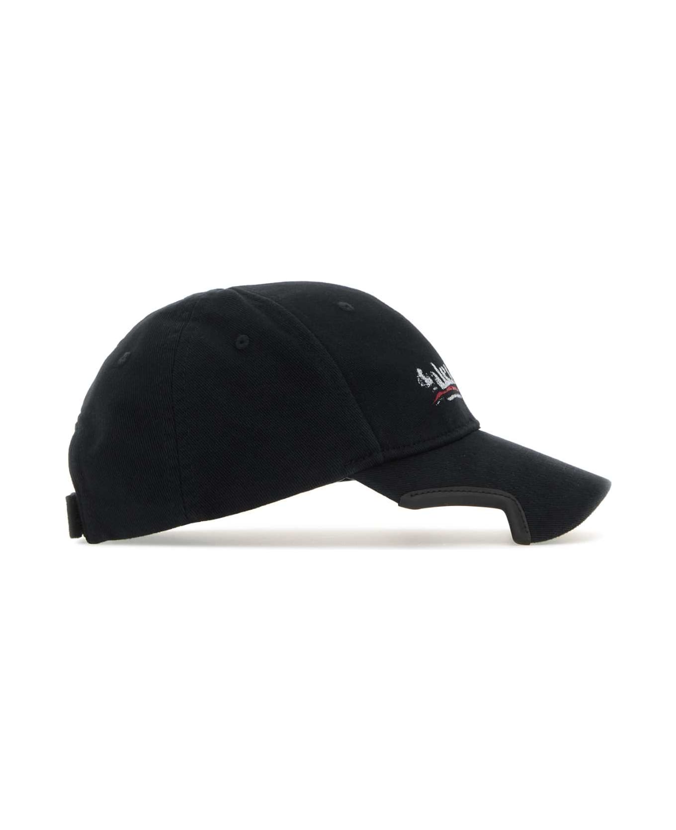 Balenciaga Black Drill Politico Stencil Baseball Cap - BLACKWHITE 帽子