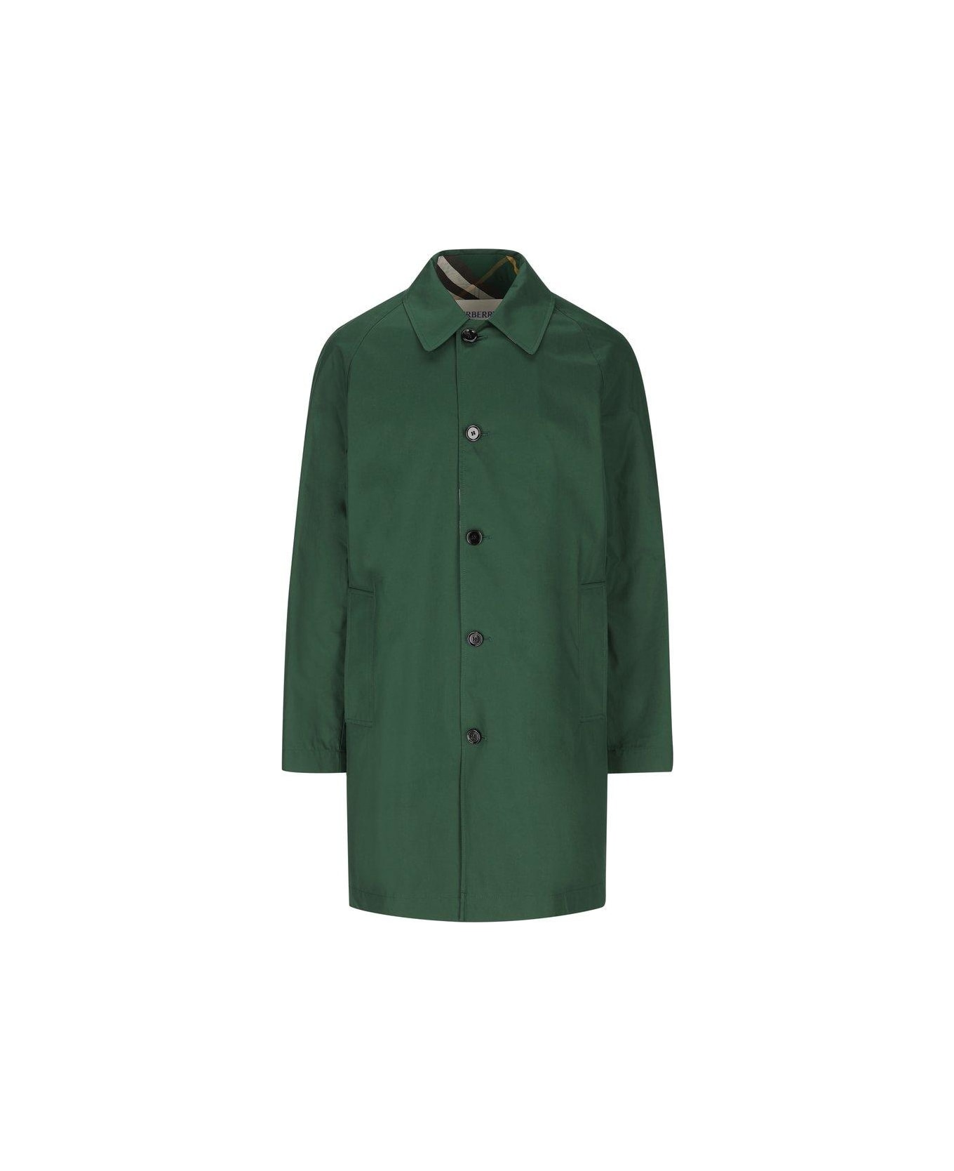 Burberry Reversible Checked Buttoned Car Coat - Green