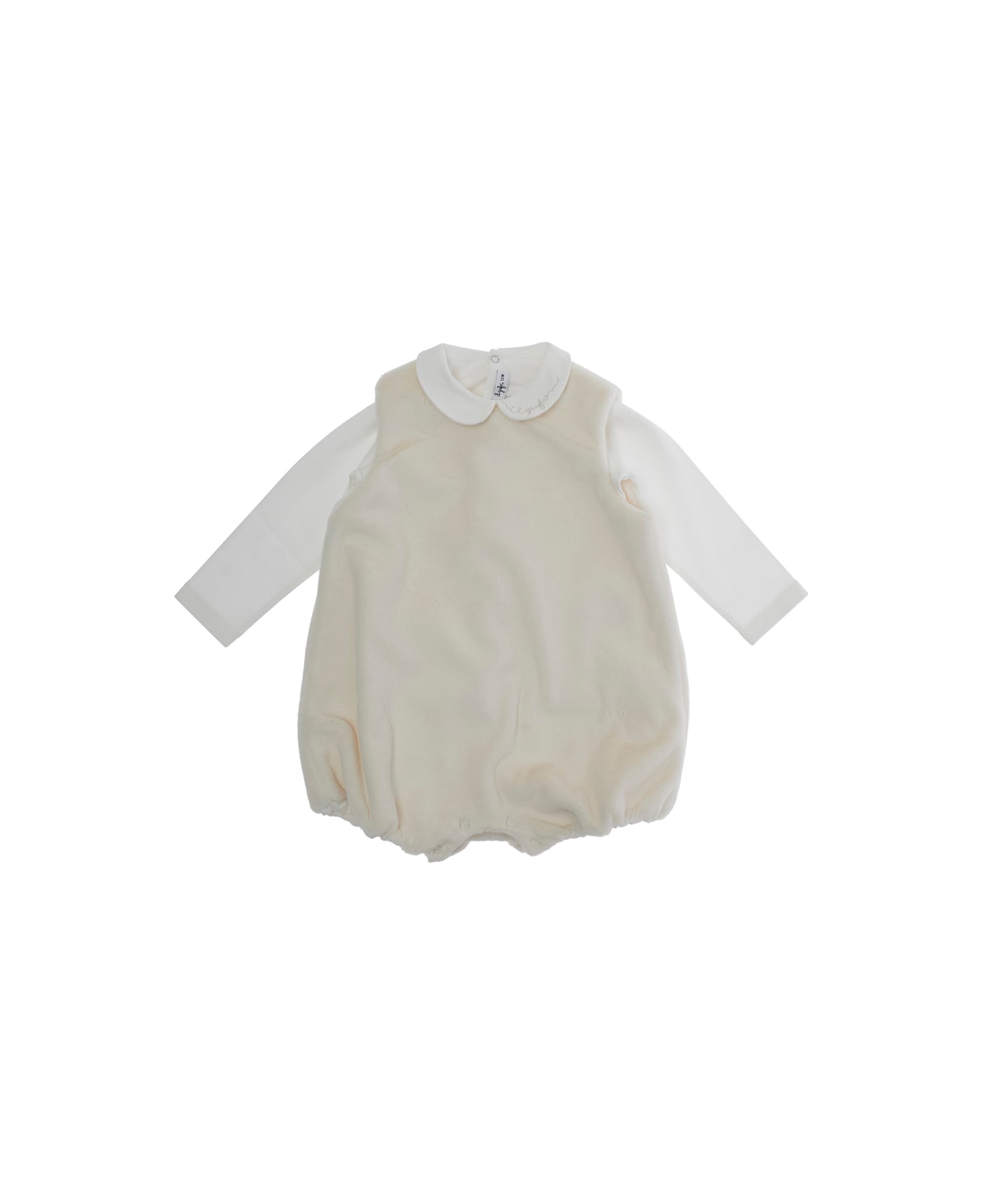 Il Gufo White Suit With Peter Pan Collar And Dungarees In Tech Fabric Baby - White