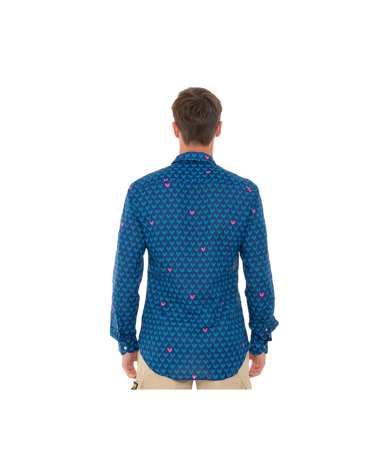 MC2 Saint Barth Man Muslin Cotton Sikelia Shirt With Rooster Print - BLUE シャツ
