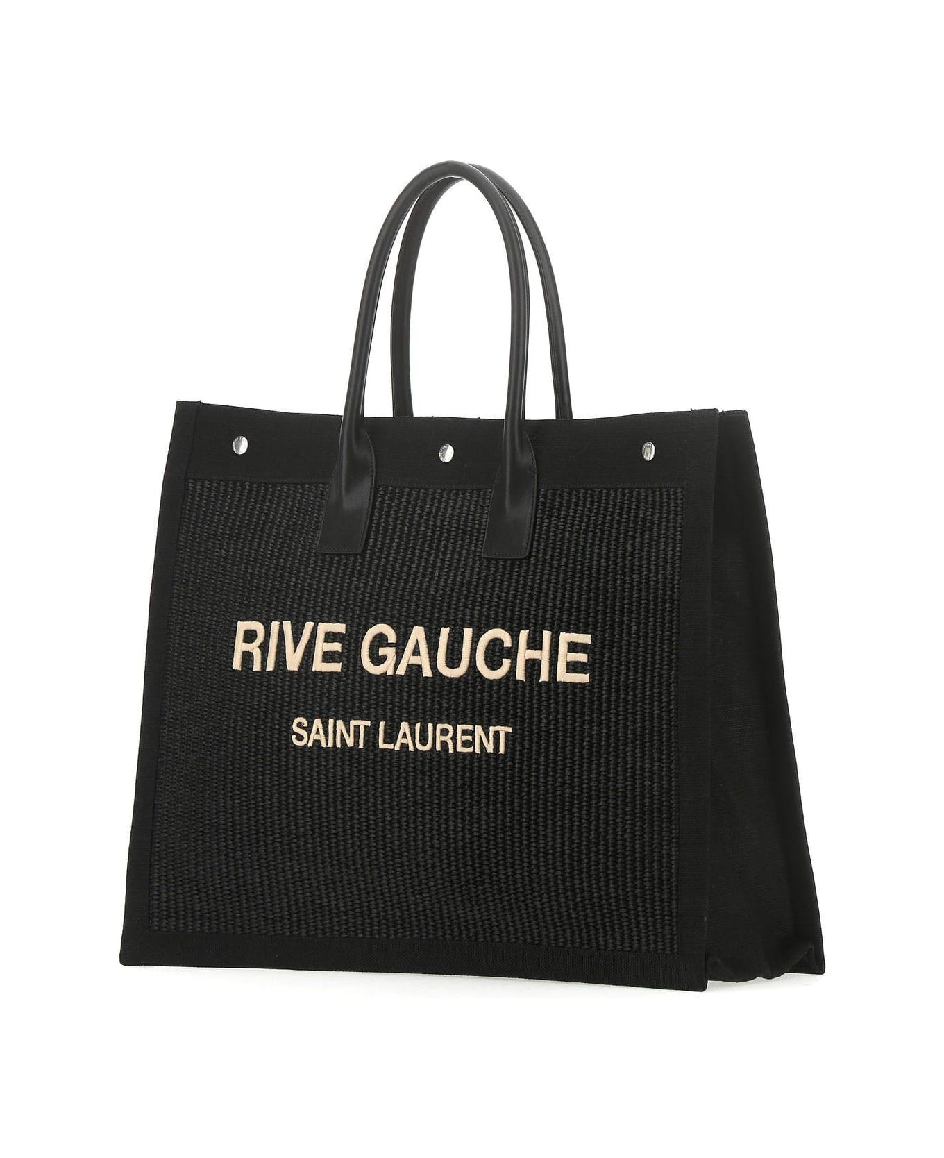 Saint Laurent Black Rafia And Canvas Rive Gauche Shopping Bag - Nero naturale