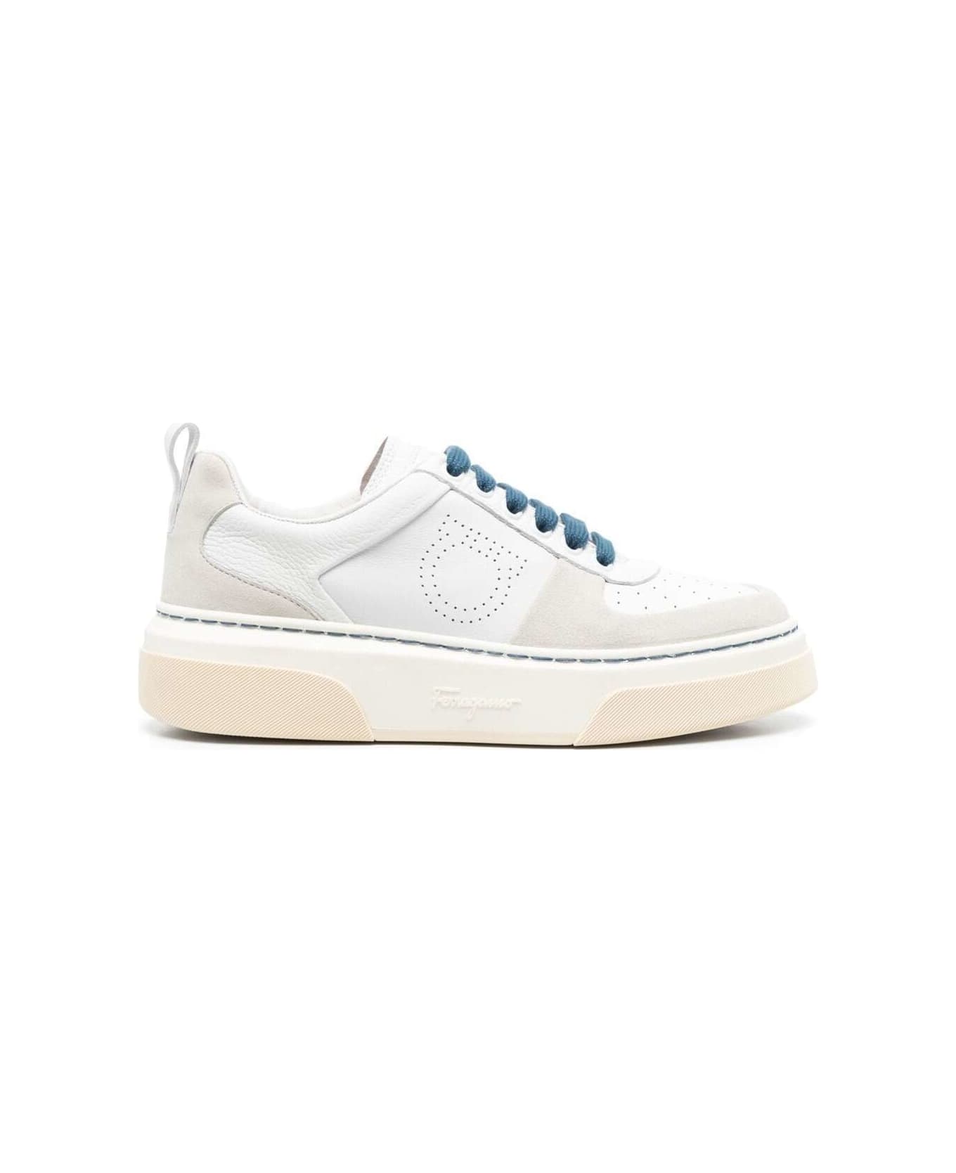 Ferragamo White Cassina Low Top Sneakers In Suede Leather Woman - White