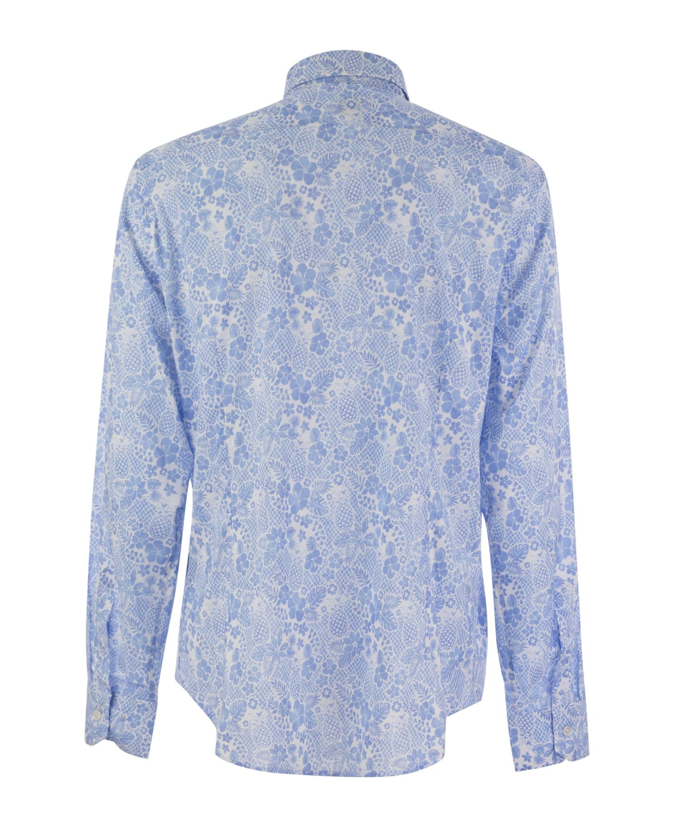 Fedeli Printed Stretch Cotton Voile Shirt - Light Blue シャツ