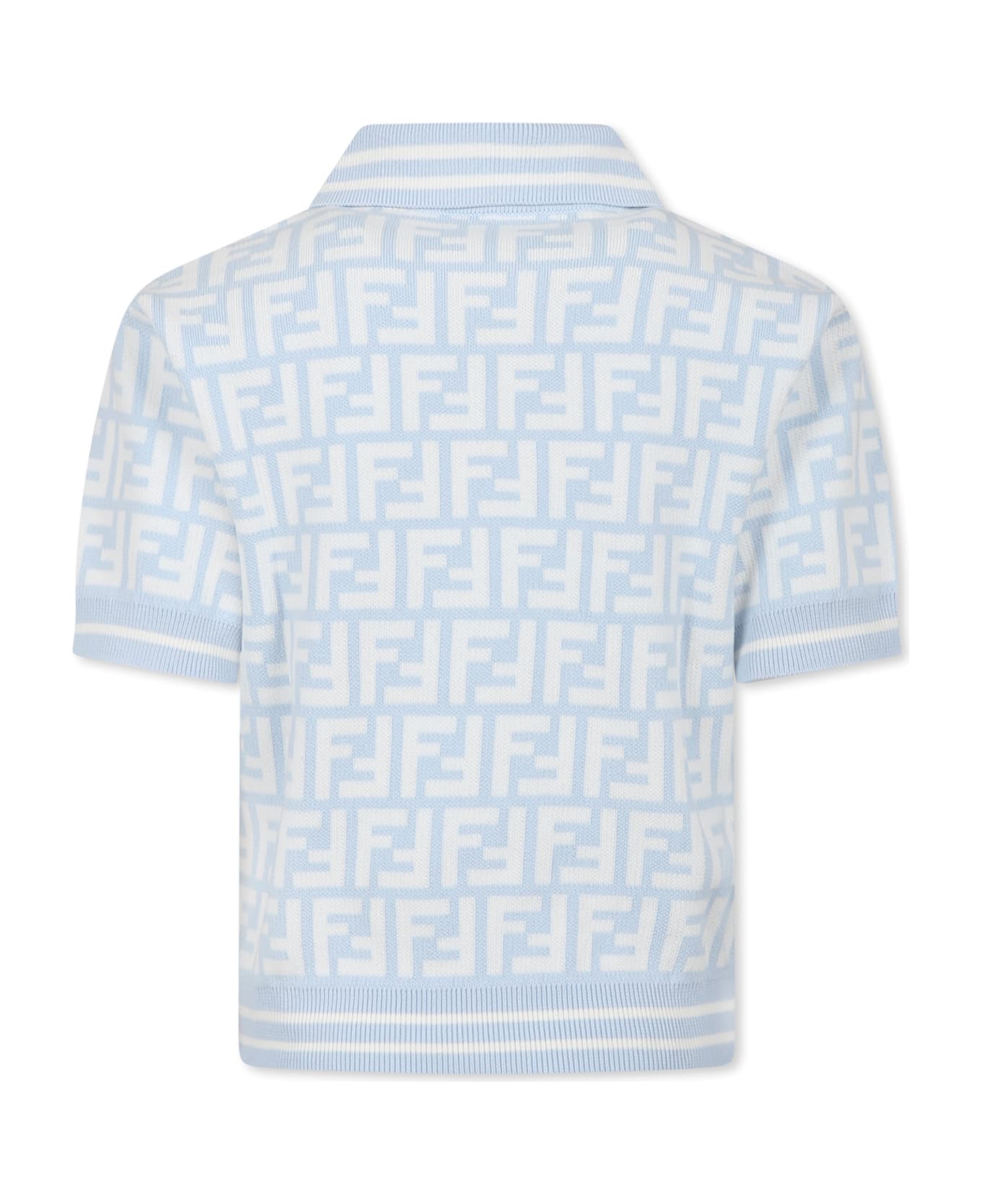 Fendi Light Blue Polo Shirt For Boy With Ff - Light Blue