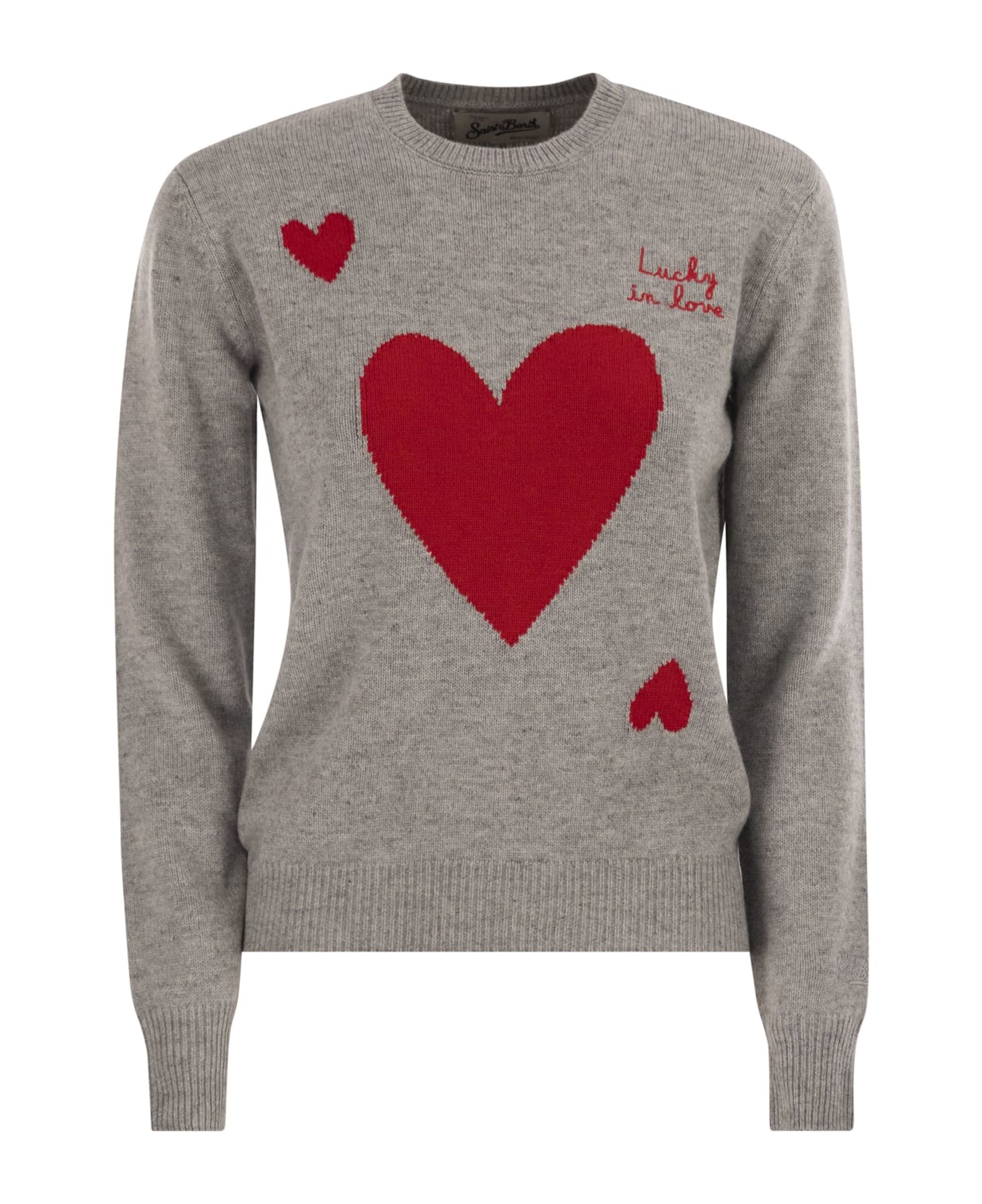MC2 Saint Barth Wool And Alpaca Blend Jumper With Lucky In Love Embroidery - Grey