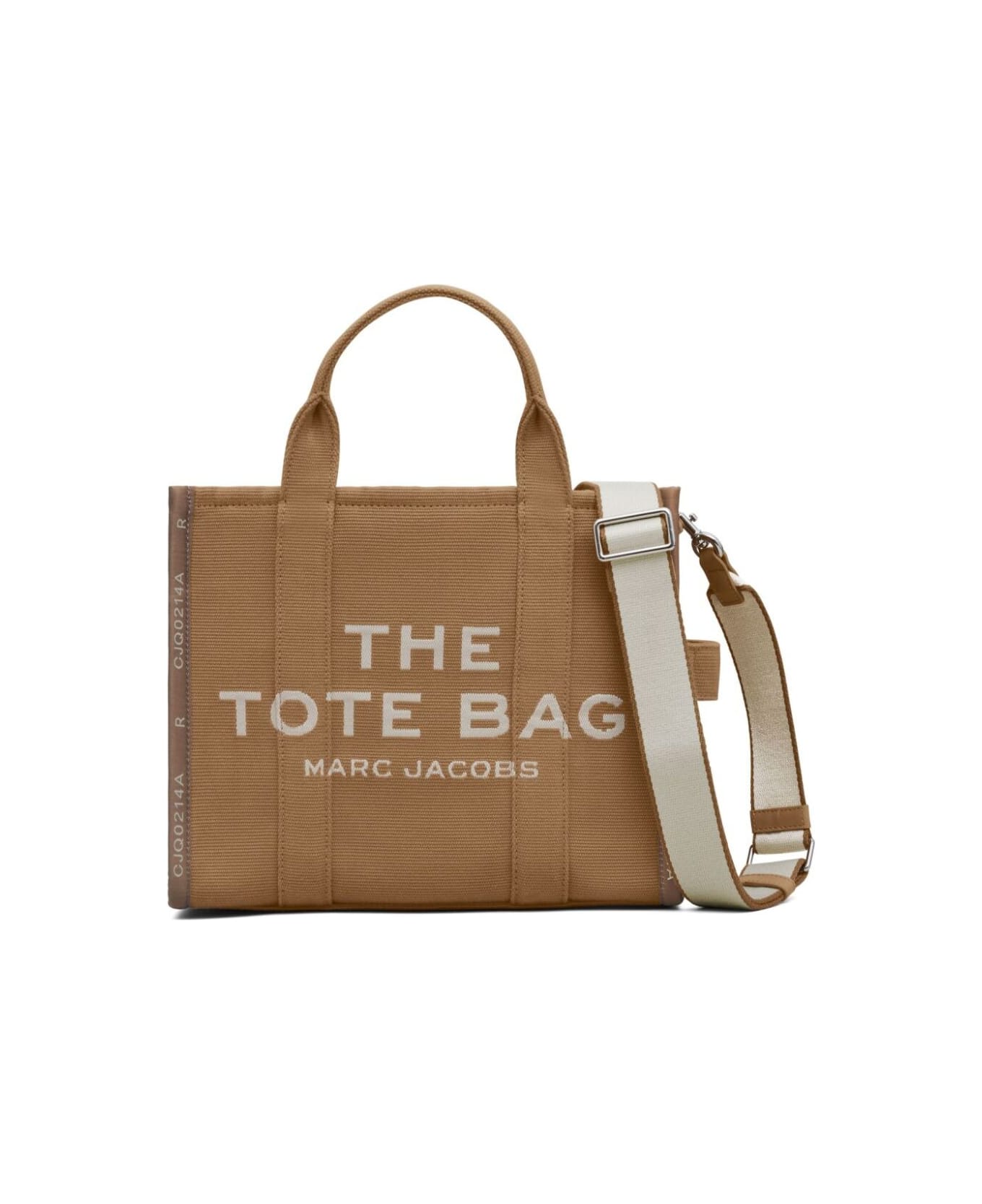 Marc Jacobs 'small Tote' Beige Tote With Contrasting Logo Embroidery In Cotton And Polyester Woman - Beige