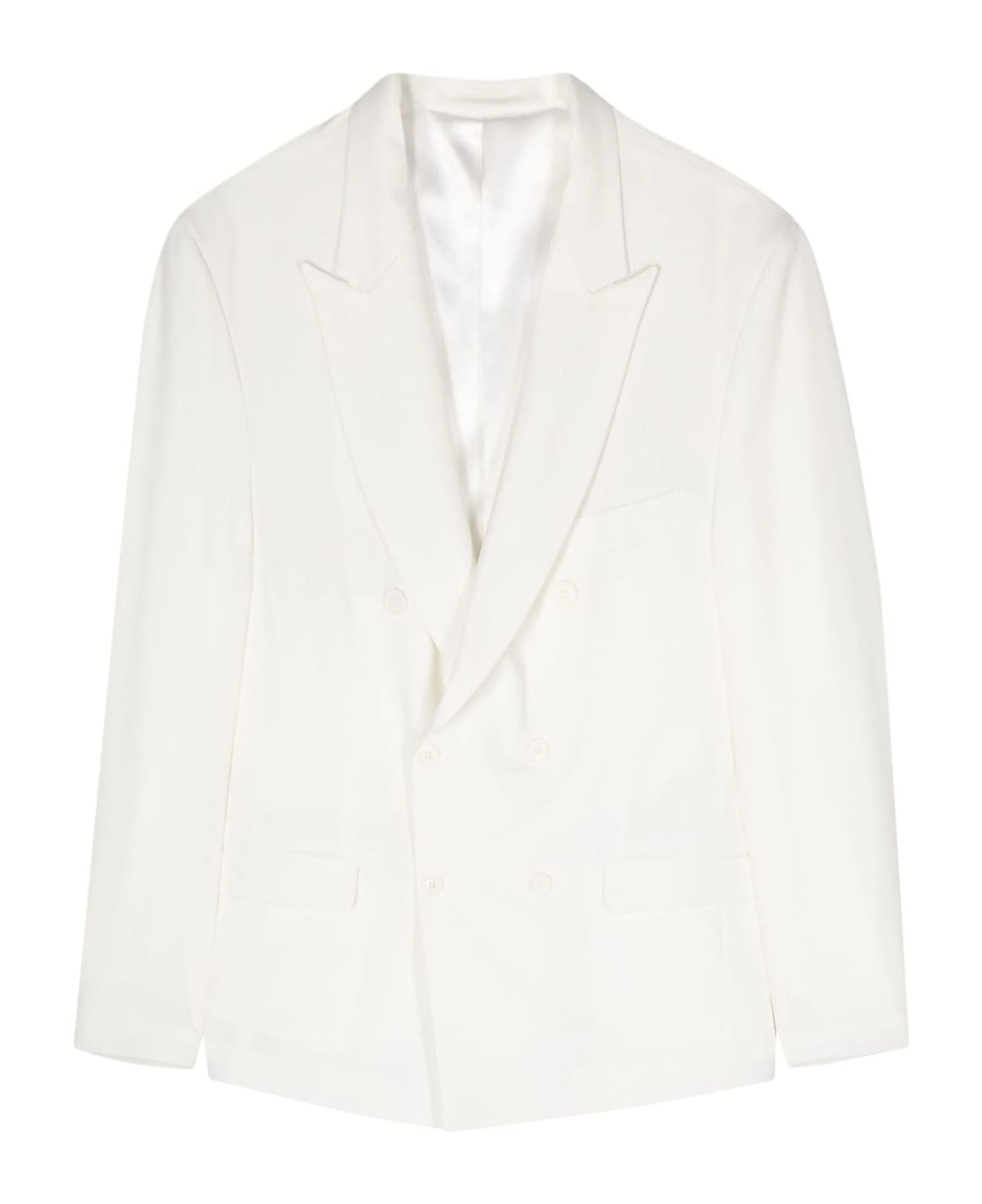 Family First Milano Off-white Wool Blend Double-breasted Blazer - WHITE