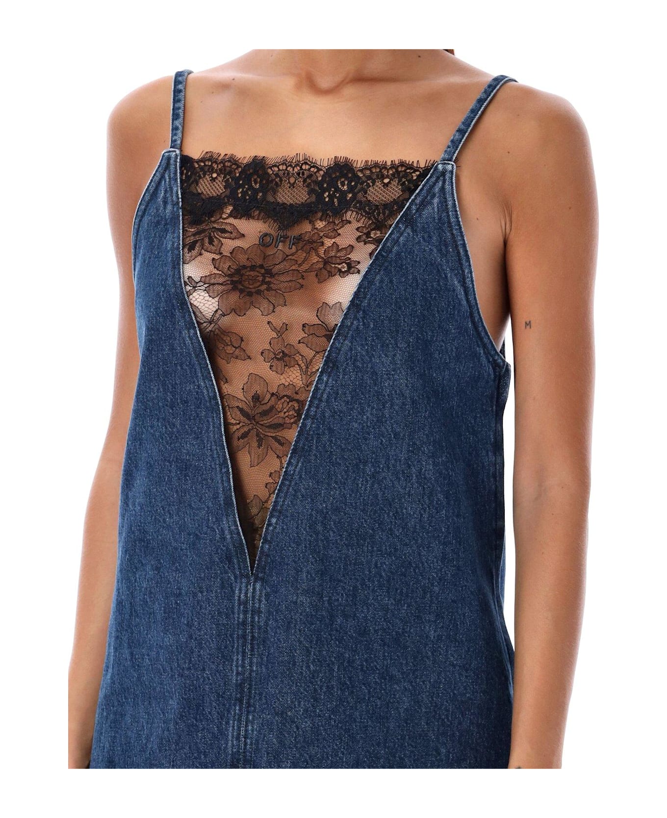 Off-White Lace Detailed Sleeveless Denim Dress - Deep Blue Black ワンピース＆ドレス