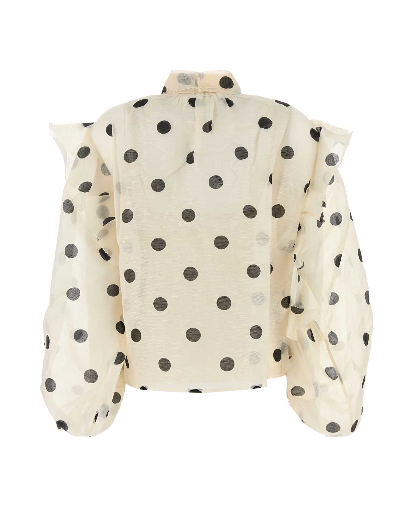 Zimmermann Crush Tie Neck Ruffle Blouse - CREAMBLACKDOT