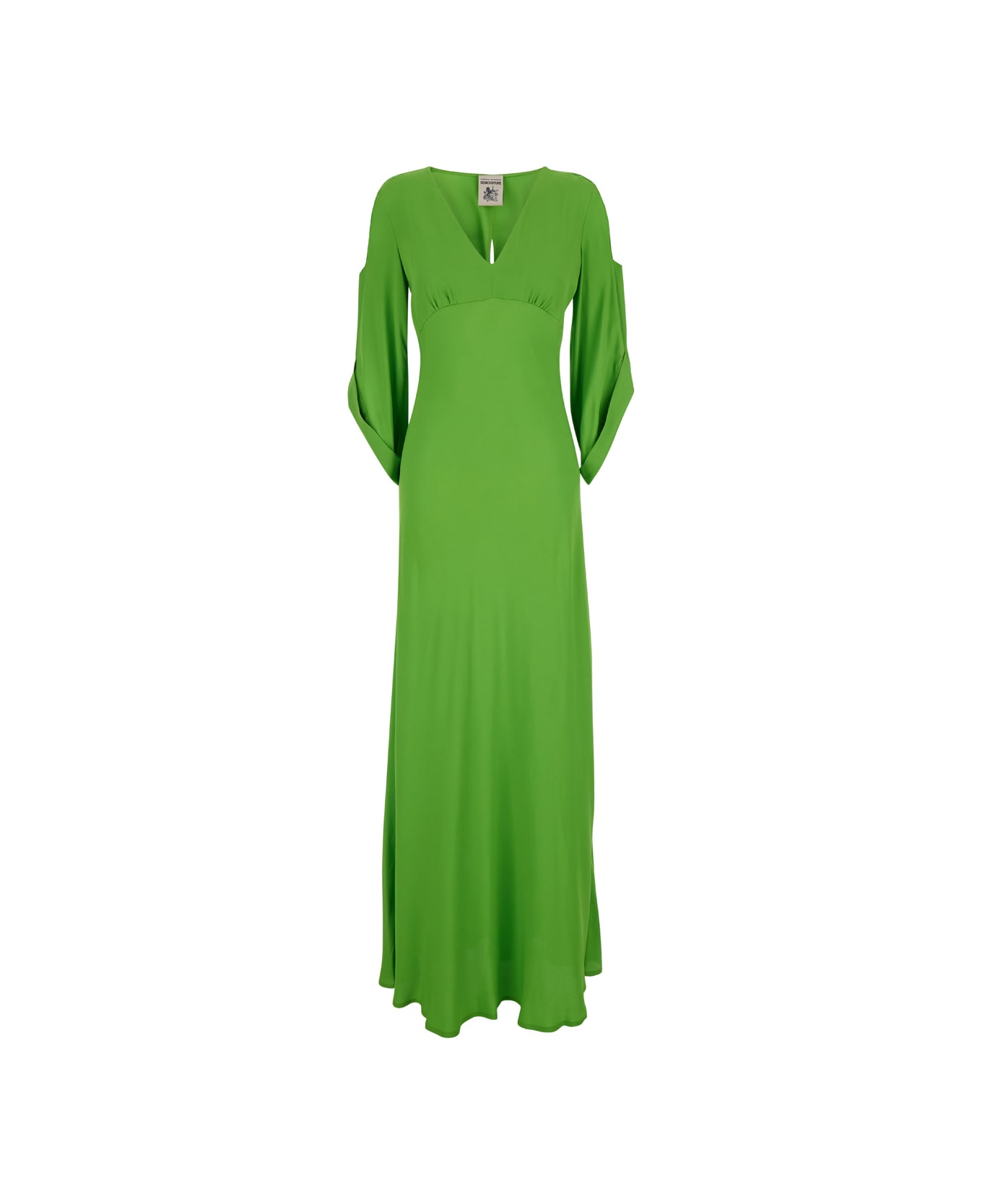 SEMICOUTURE Green Long Dress With V Neckline In Silk Blend Woman - Green