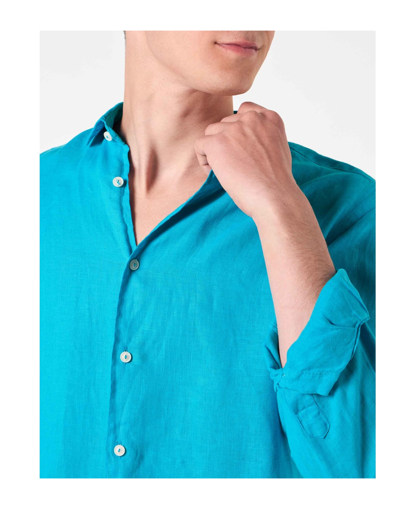 MC2 Saint Barth Man Turquoise Linen Pamplona Shirt - BLUE