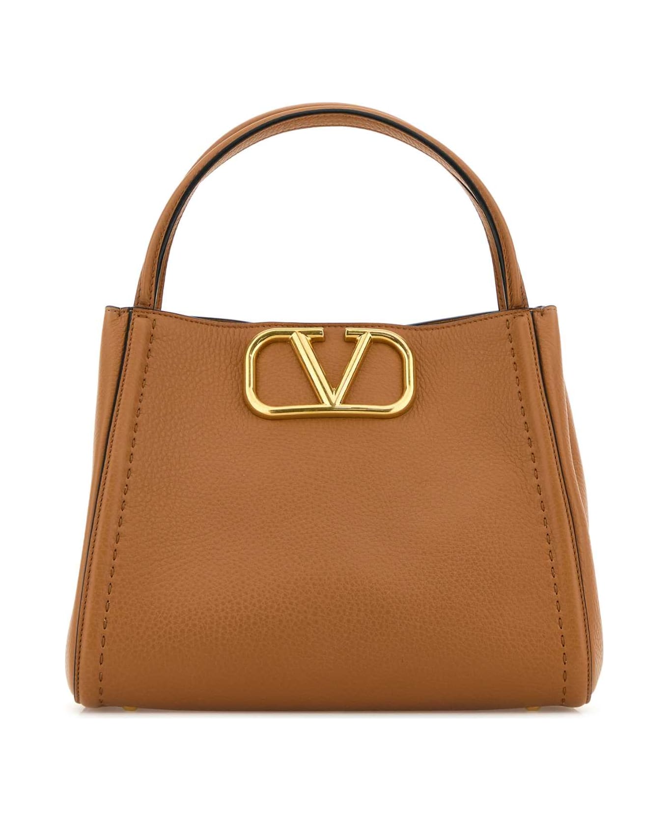 Valentino Garavani Camel Leather Medium Alltime Handbag - ALMONDBEIGESABBIA